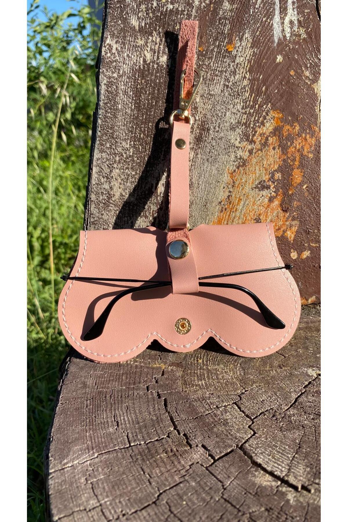 ATÖLYE ZÜMRA Asılabilir Gözlük Kılıfı Daire Model ( Somon Pembe Renk )