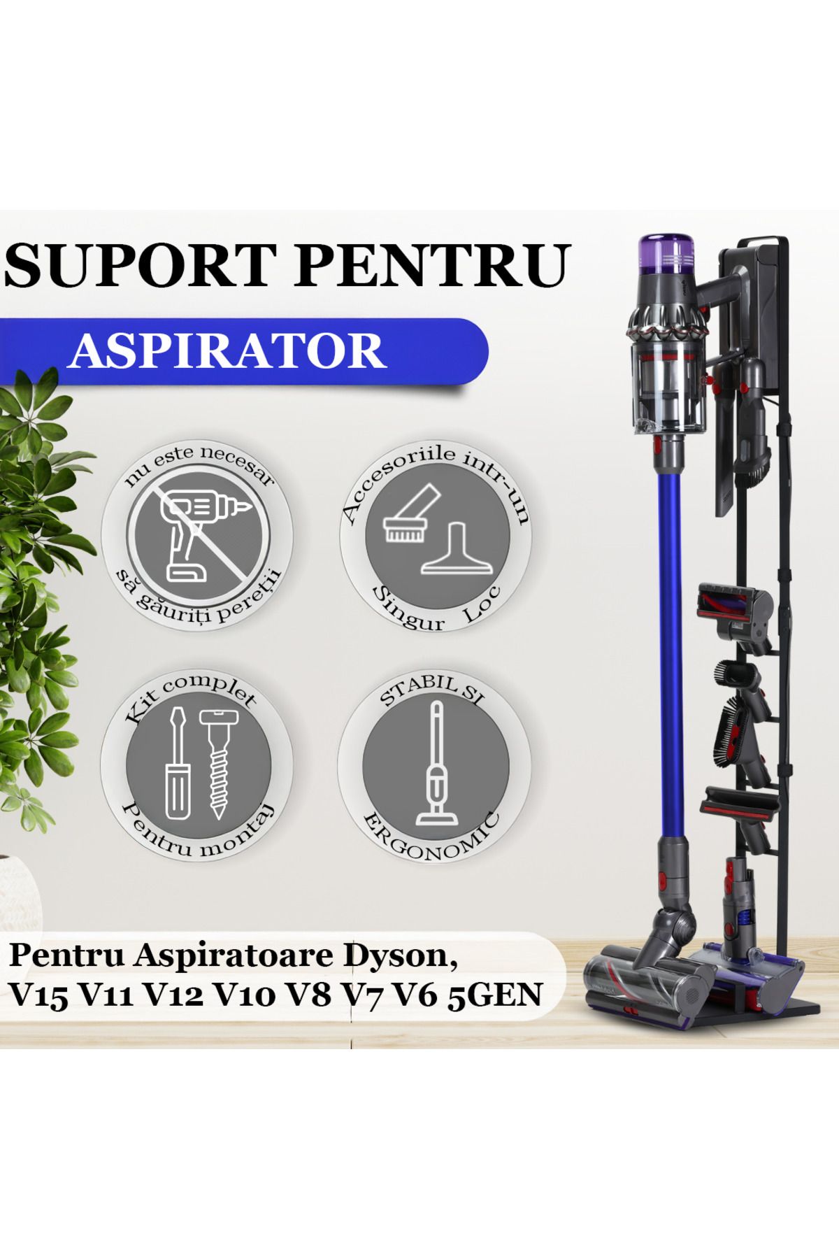 TnsAround-Suport Premium Tns® Pentru Aspirator Dyson, V15 V11 V12 V10 V8 V7 V6 5gen,fara Gauri In Pereti 4