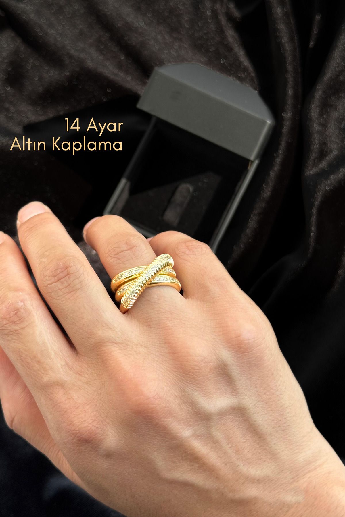 Çayla Altın Düğüm Yüzük 14 Ayar Altın Kaplama Kadın Yüzük Taşlı Tasarım Ayarlanabilir Yüzük - B&Ç
