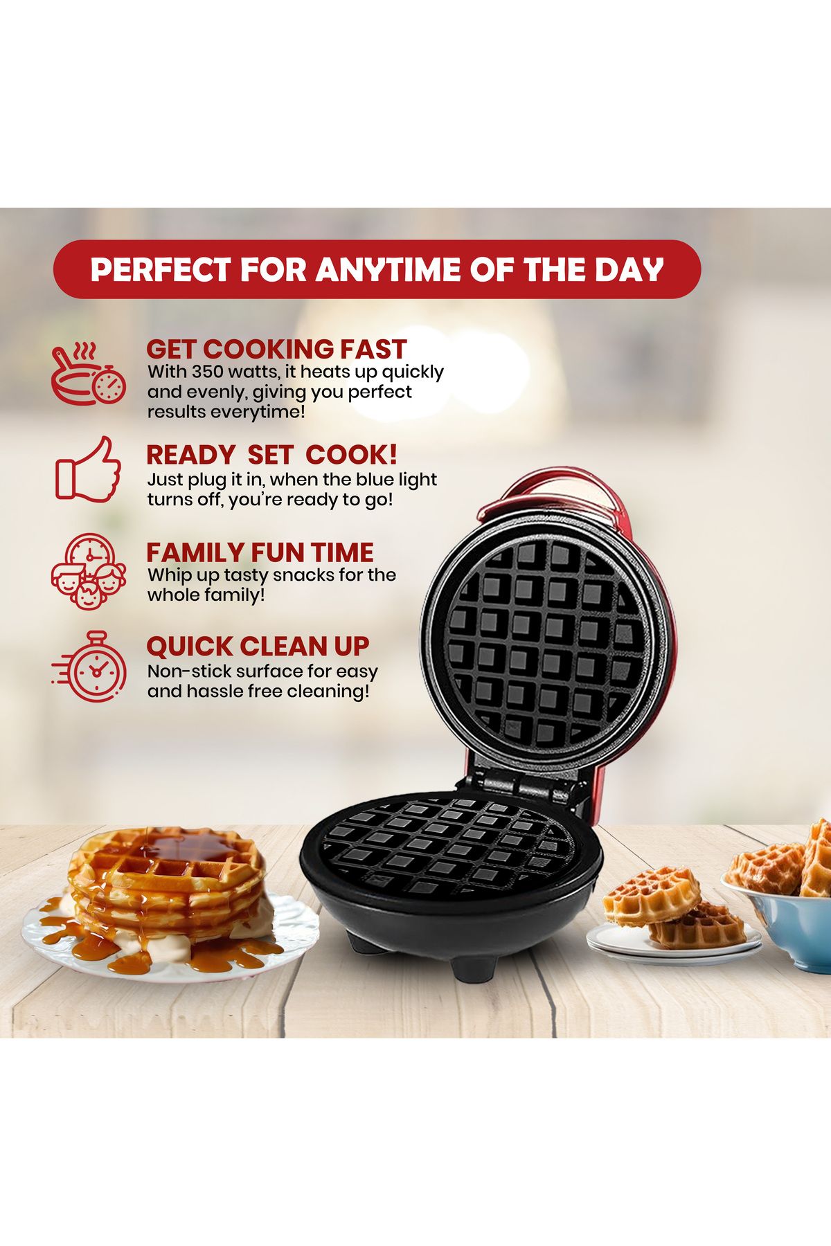 JINOU-4" Mini Waffle Maker - Premium Plastic & Non-Stick - Makes Pancakes, Brownies, & More 7