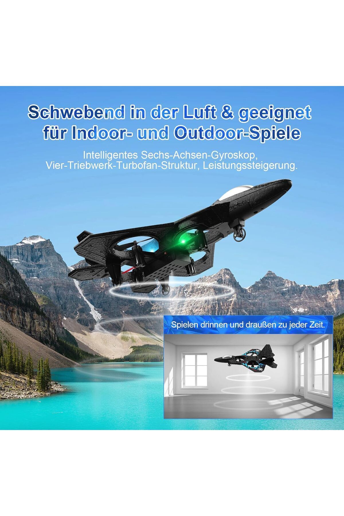 AWH-RC Aeroplane – 2.4GHz Remote Control Fighter Plane, RTF Quadcopter Toy with Lights USB Charging 2