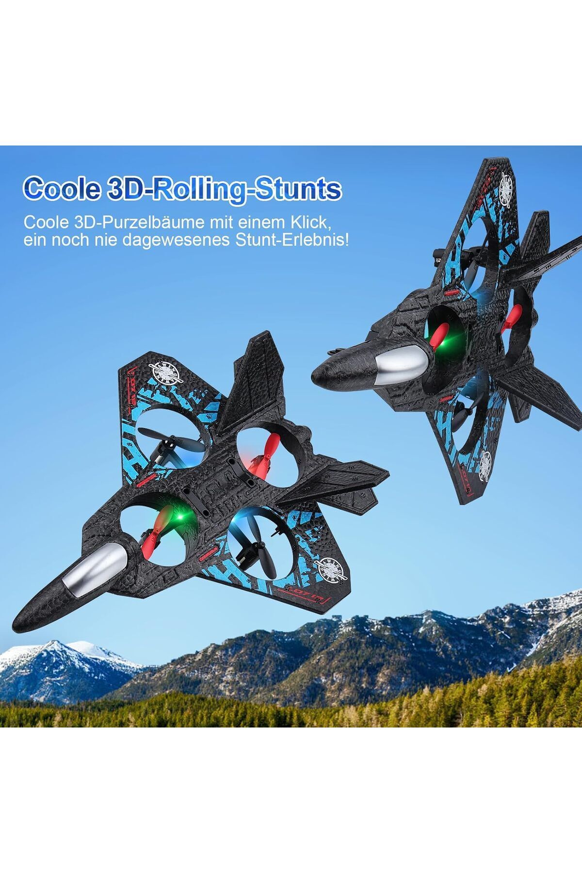AWH-RC Aeroplane – 2.4GHz Remote Control Fighter Plane, RTF Quadcopter Toy with Lights USB Charging 4