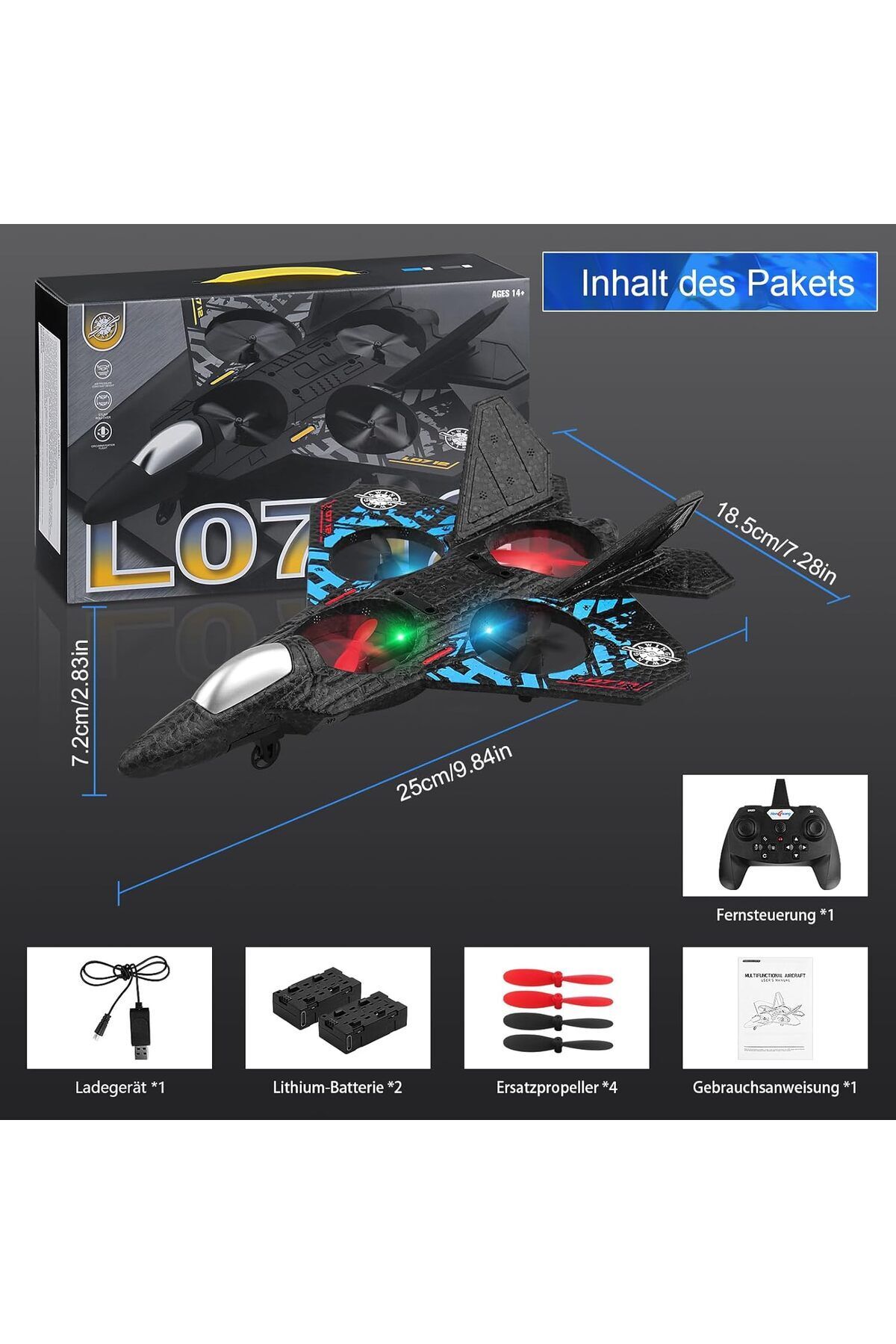 AWH-RC Aeroplane – 2.4GHz Remote Control Fighter Plane, RTF Quadcopter Toy with Lights USB Charging 7