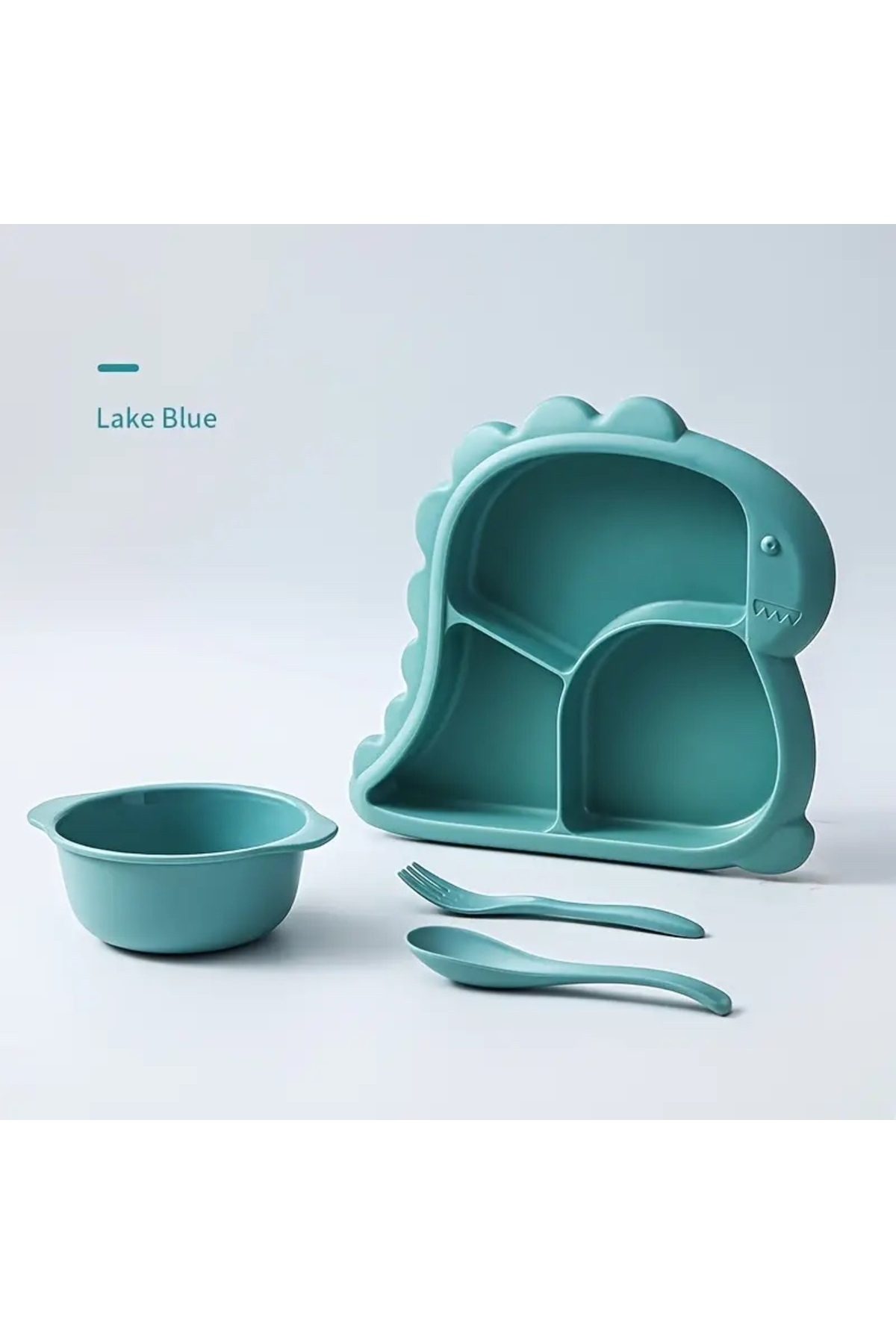 Lova 2'li Dino Bebek Kase Çatal-Kaşık Mama Seti (Yeşil-Bej) fotoğrafı 4 (önizleme)