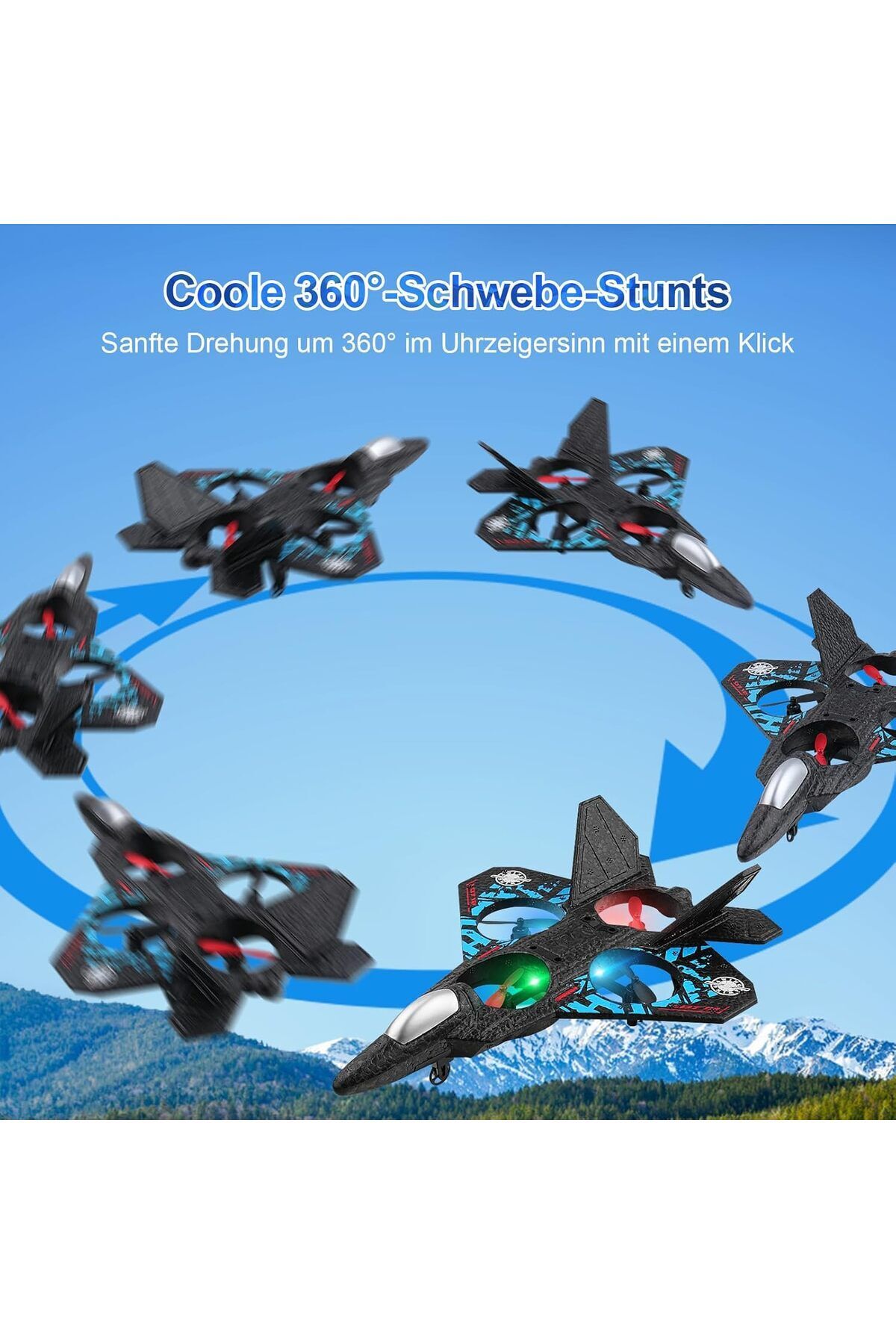 AWH-RC Aeroplane – 2.4GHz Remote Control Fighter Plane, RTF Quadcopter Toy with Lights USB Charging 3