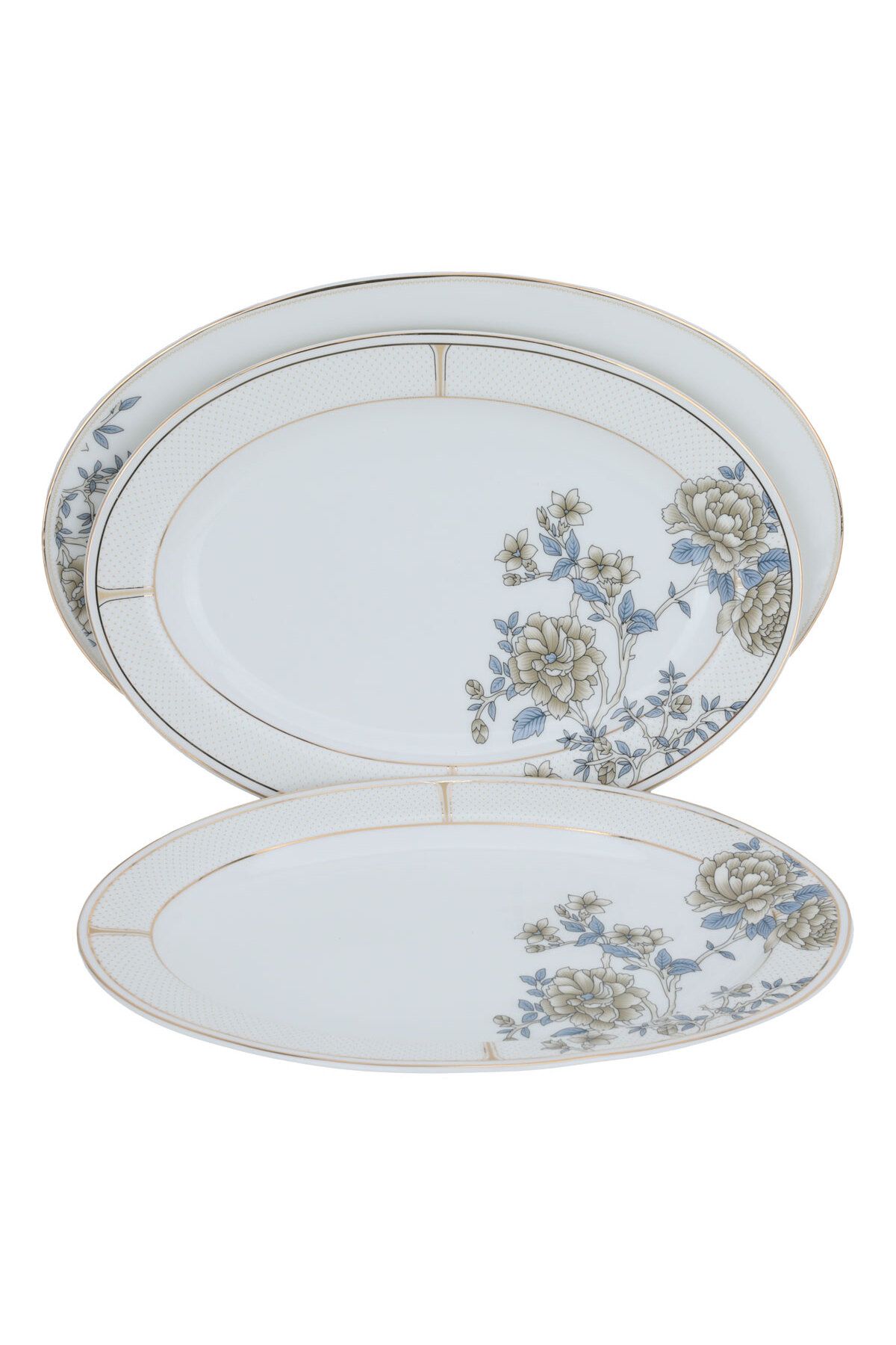 Alsaif Gallery-White porcelain dining set with a rose pattern and a golden font, 61 pieces 1