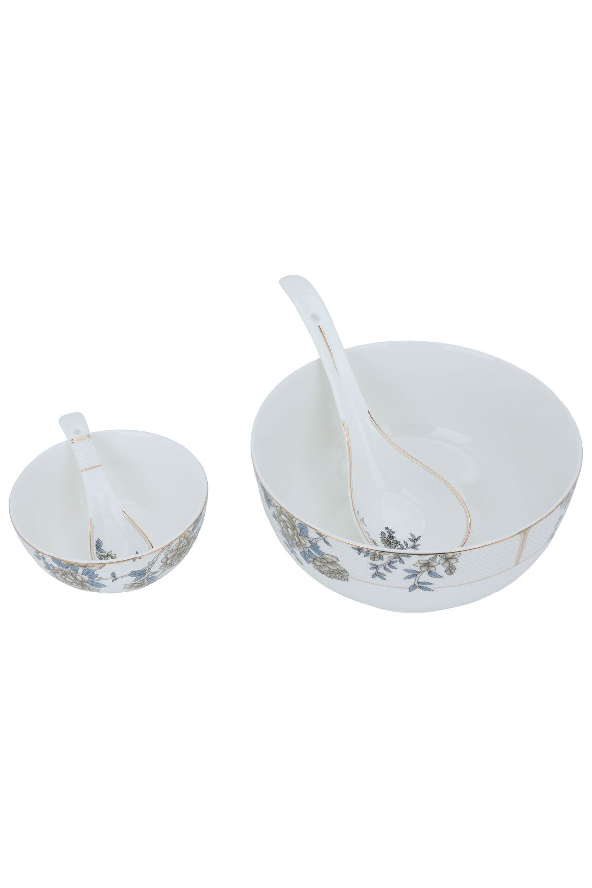 Alsaif Gallery-White porcelain dining set with a rose pattern and a golden font, 61 pieces 5