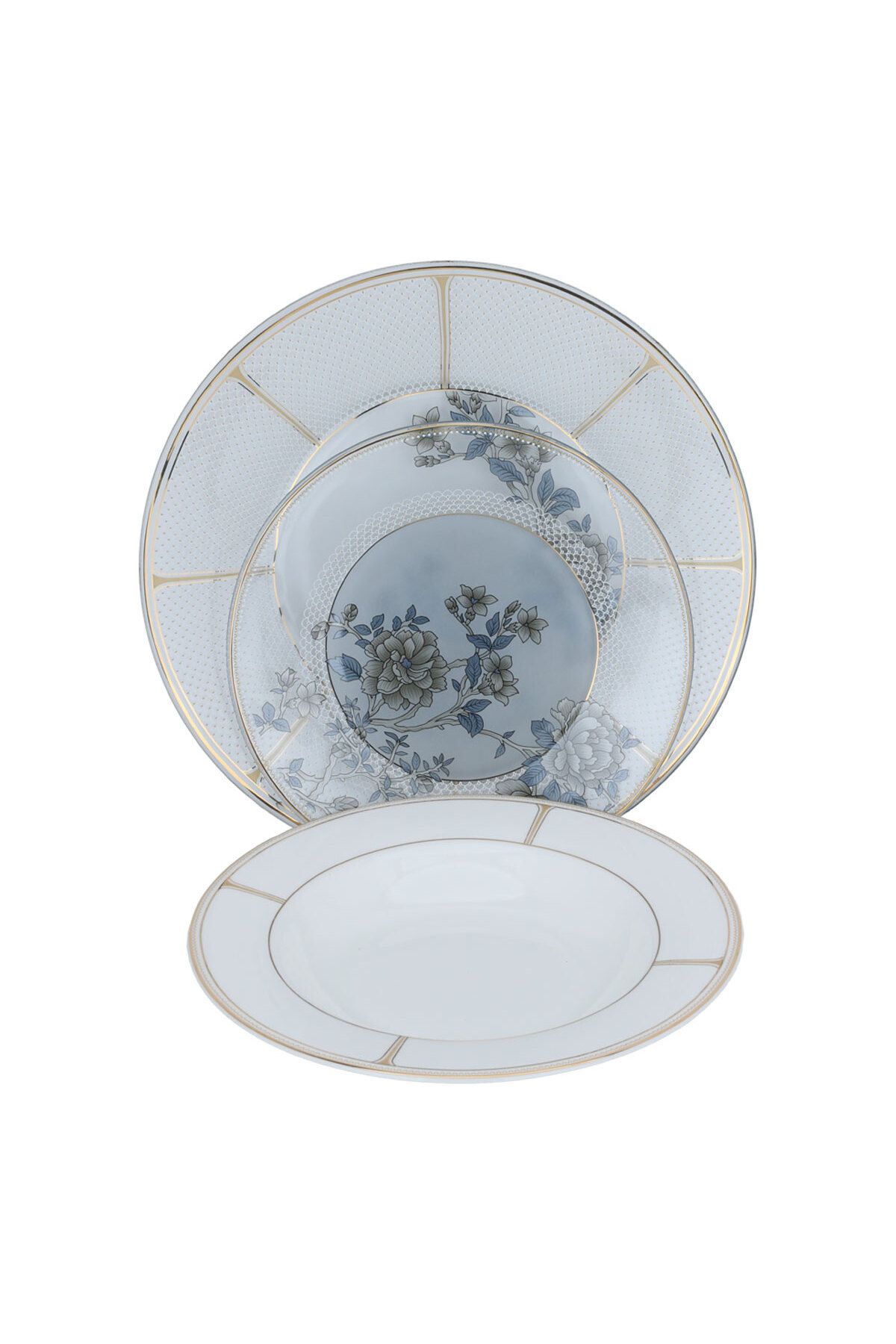 Alsaif Gallery-White porcelain dining set with a rose pattern and a golden font, 61 pieces 4
