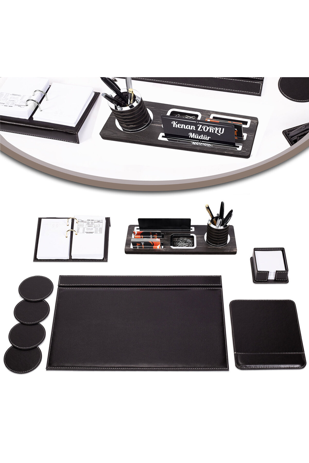 isimliksepeti Atlas Gümüş Deri Sümen Takımı Seti Masa Isimliği Hediye Isimlik