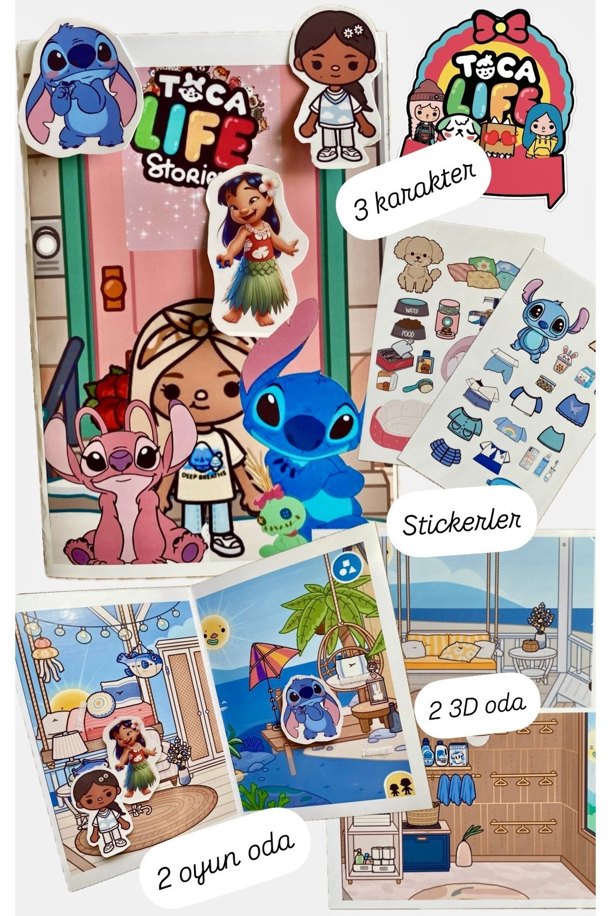 Magic Cat Toca Boca Stitch Sticker seti Çocuk Oyun Hediye