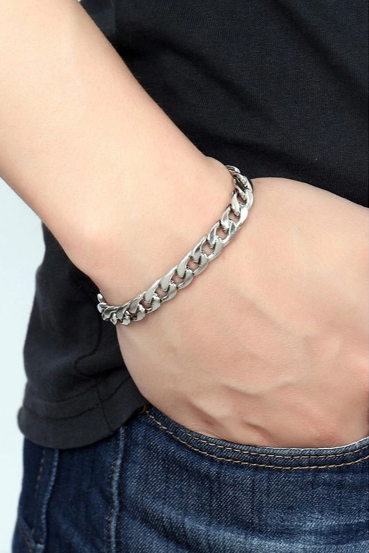 Takı Dükkanı Gurmet Paslanmaz Çelik Erkek Bileklik Kalın Zincir 8 mm eck18b görsel 6