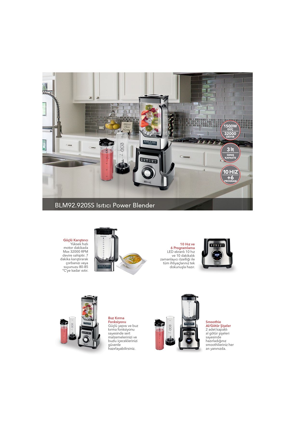 Kenwood-Power Soup Blender - Comfortable Use and Large Capacity 6