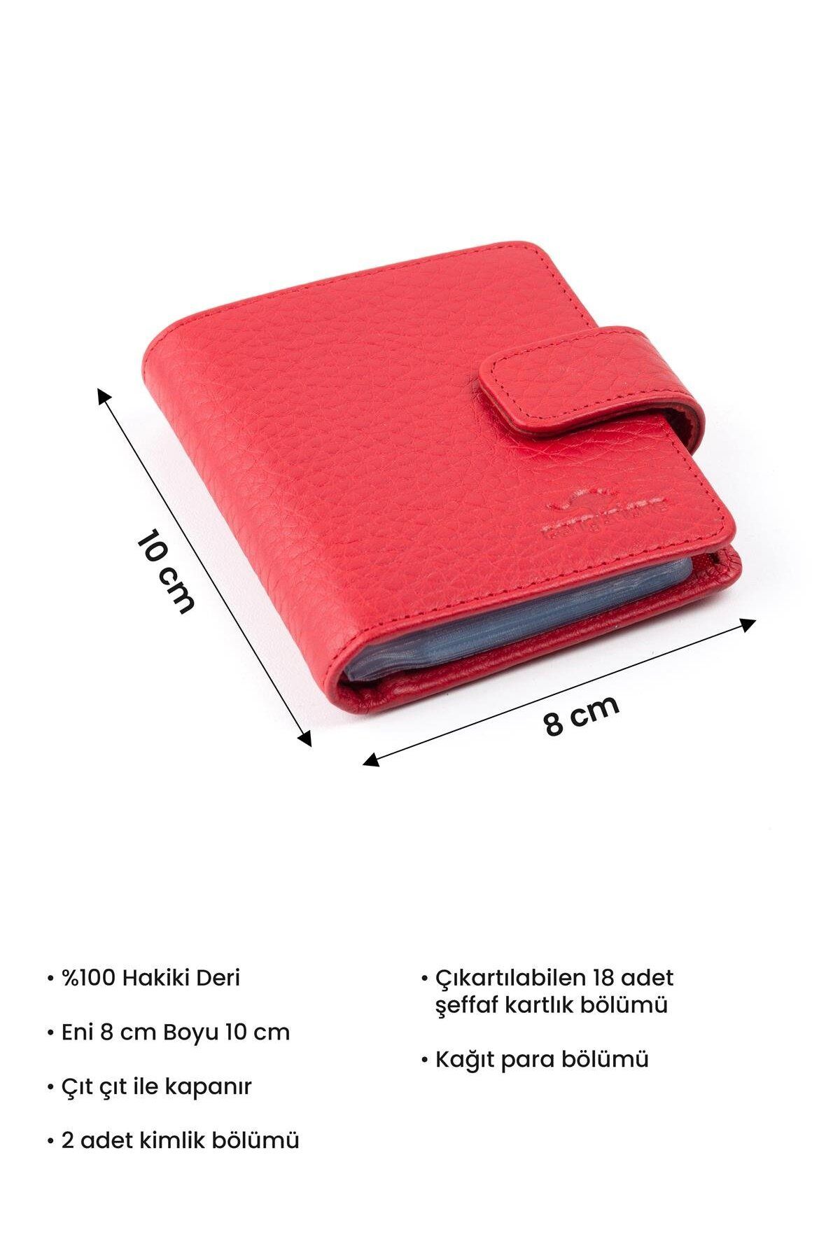 Cangurione-Burgundy Printed Genuine Leather Small Card Holder Wallet with Snap Closure and Id Section 4