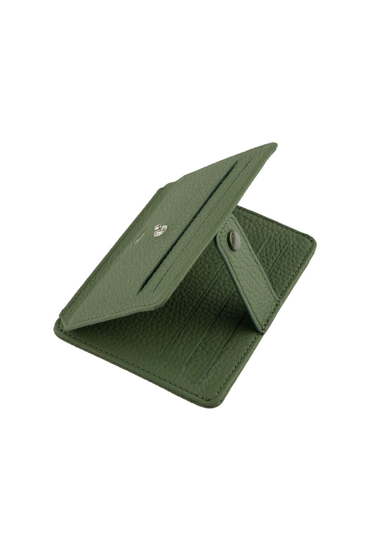 Deriderim-Light Green Genuine Leather Card Holder with Snap Closure 4