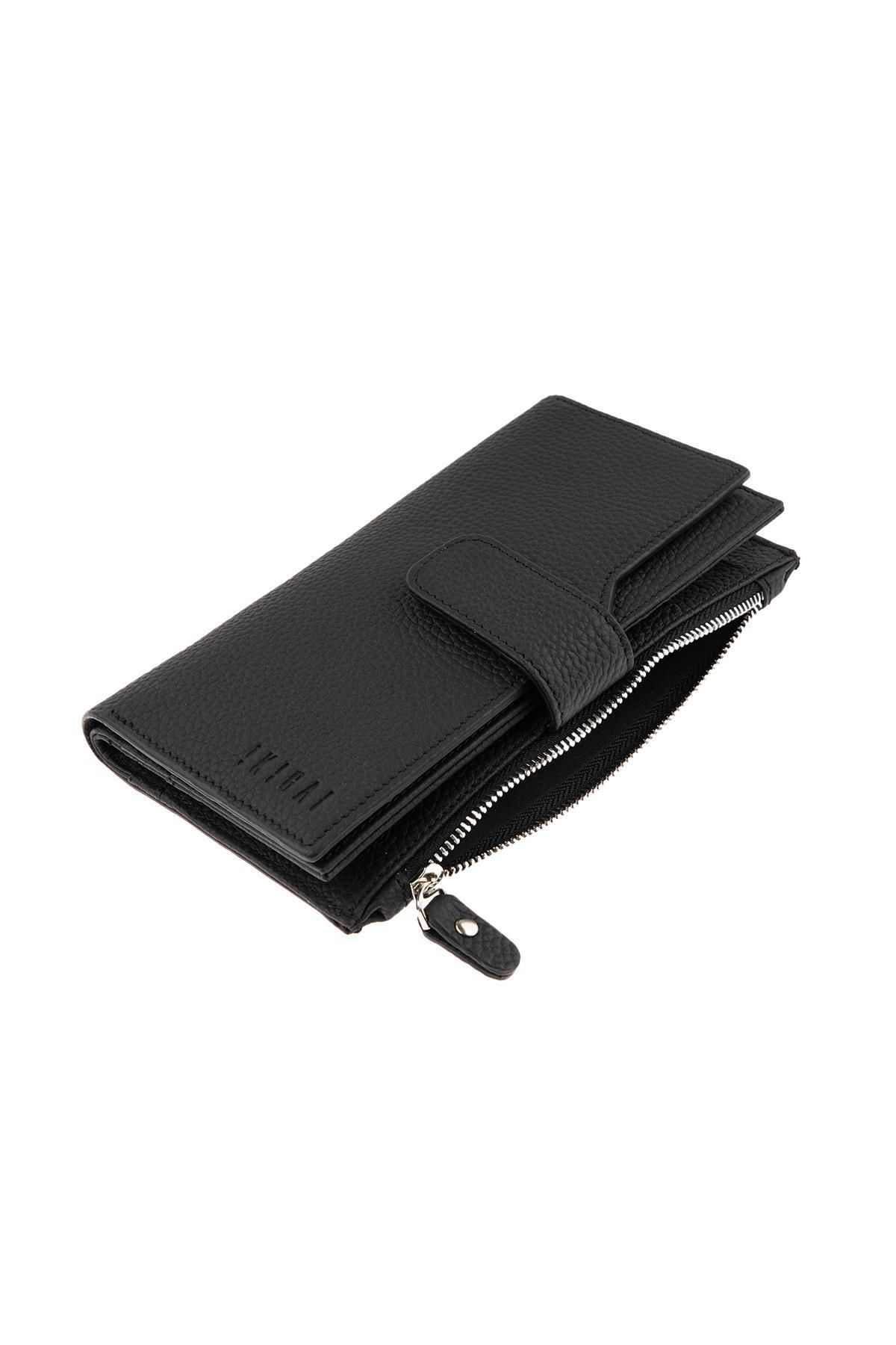 Deriderim-Black Genuine Leather Long Women's Wallet with Plenty of Card Holders, Id Section and Zipper 2
