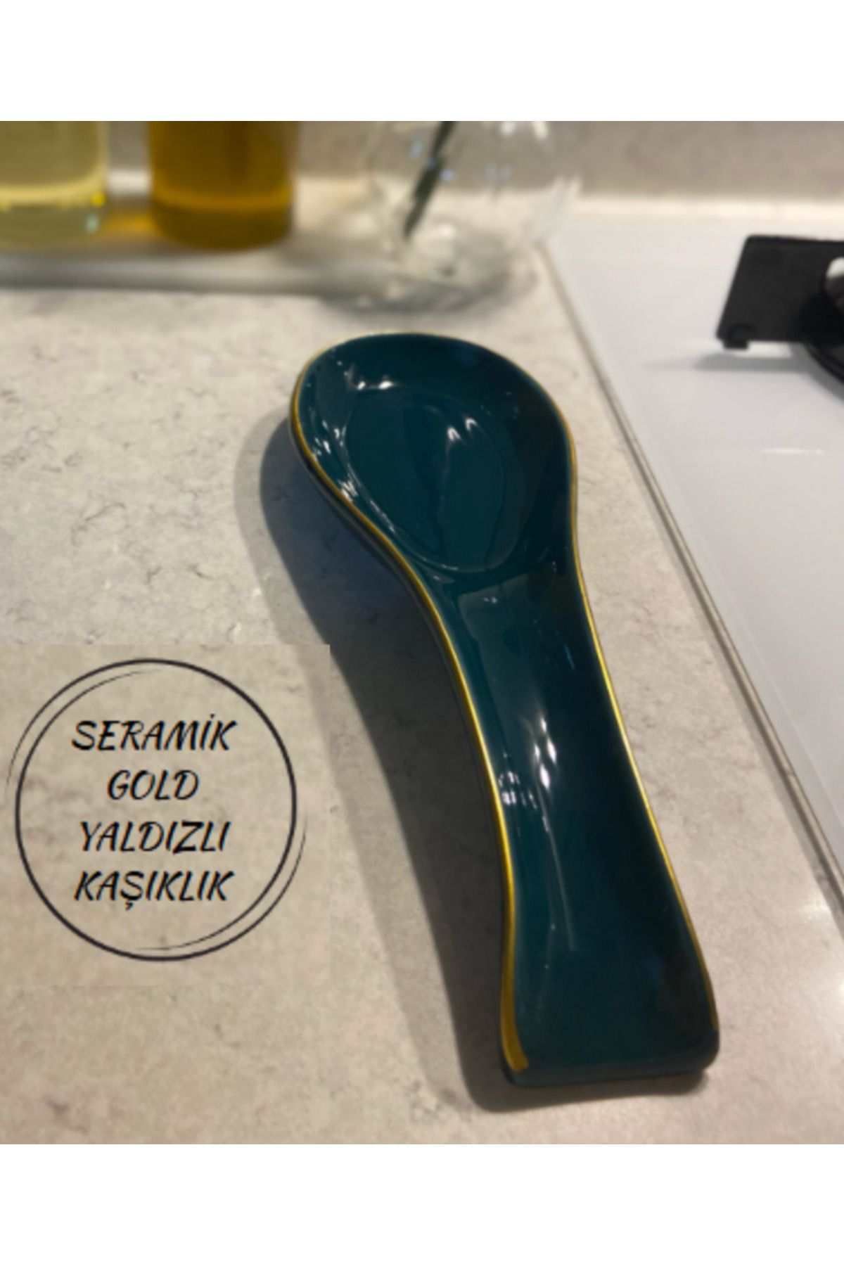 Hilamingo Home Seramik Gold Yaldızlı Kaşıklık, Kirli Kaşıklık, Kaşık Altlığı
