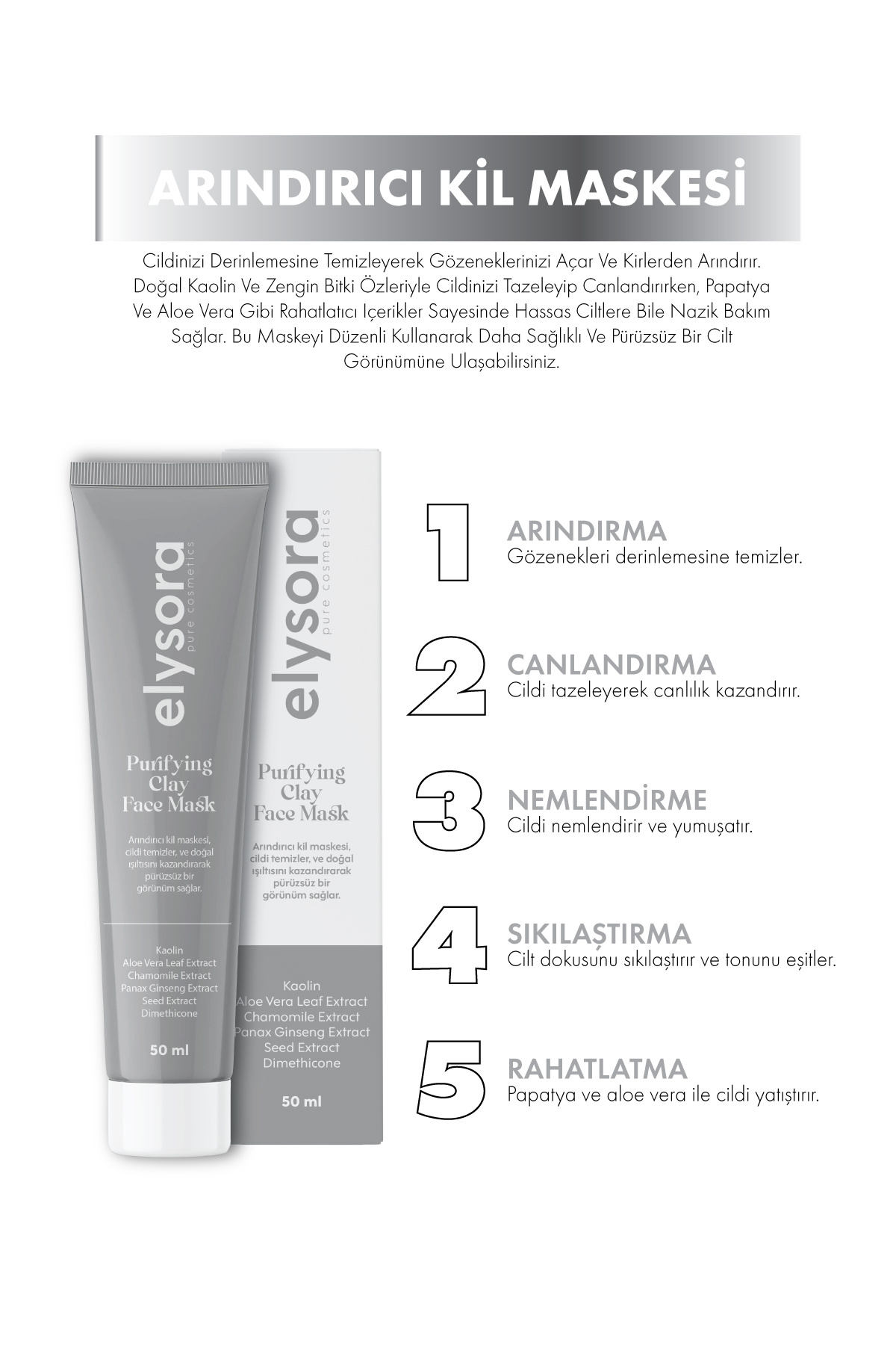 Elysora-Pore ​​Firming, Anti-Blackhead, Purifying and Renewing Clay Mask 50 ml 8