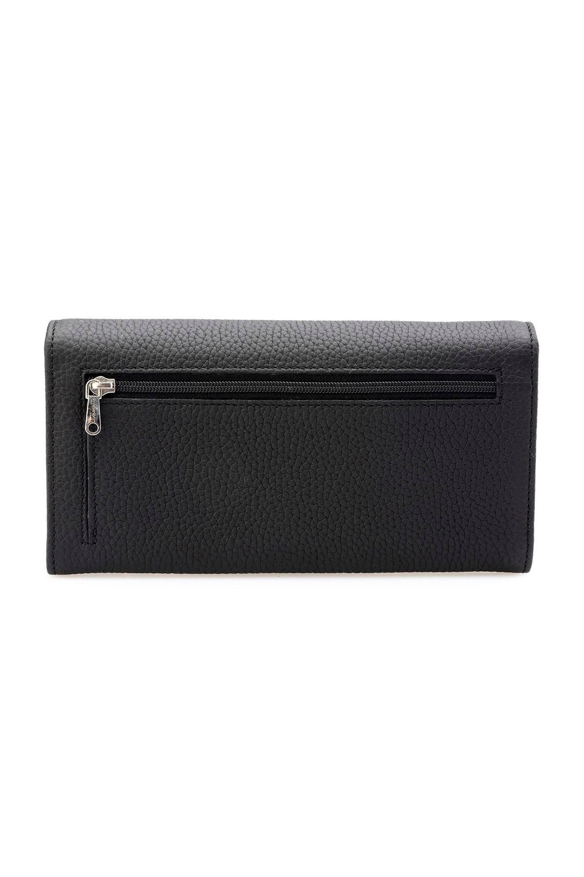 Deriderim-Black Genuine Leather Long Women's Wallet with Card Holder and Id Section and Zippered Compartment 2