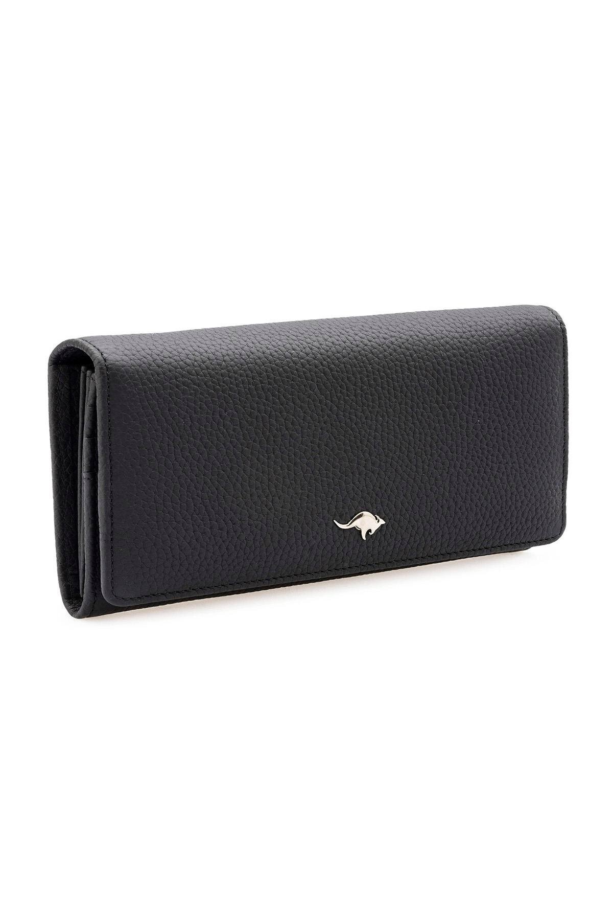 Deriderim-Black Genuine Leather Long Women's Wallet with Card Holder and Id Section and Zippered Compartment 5