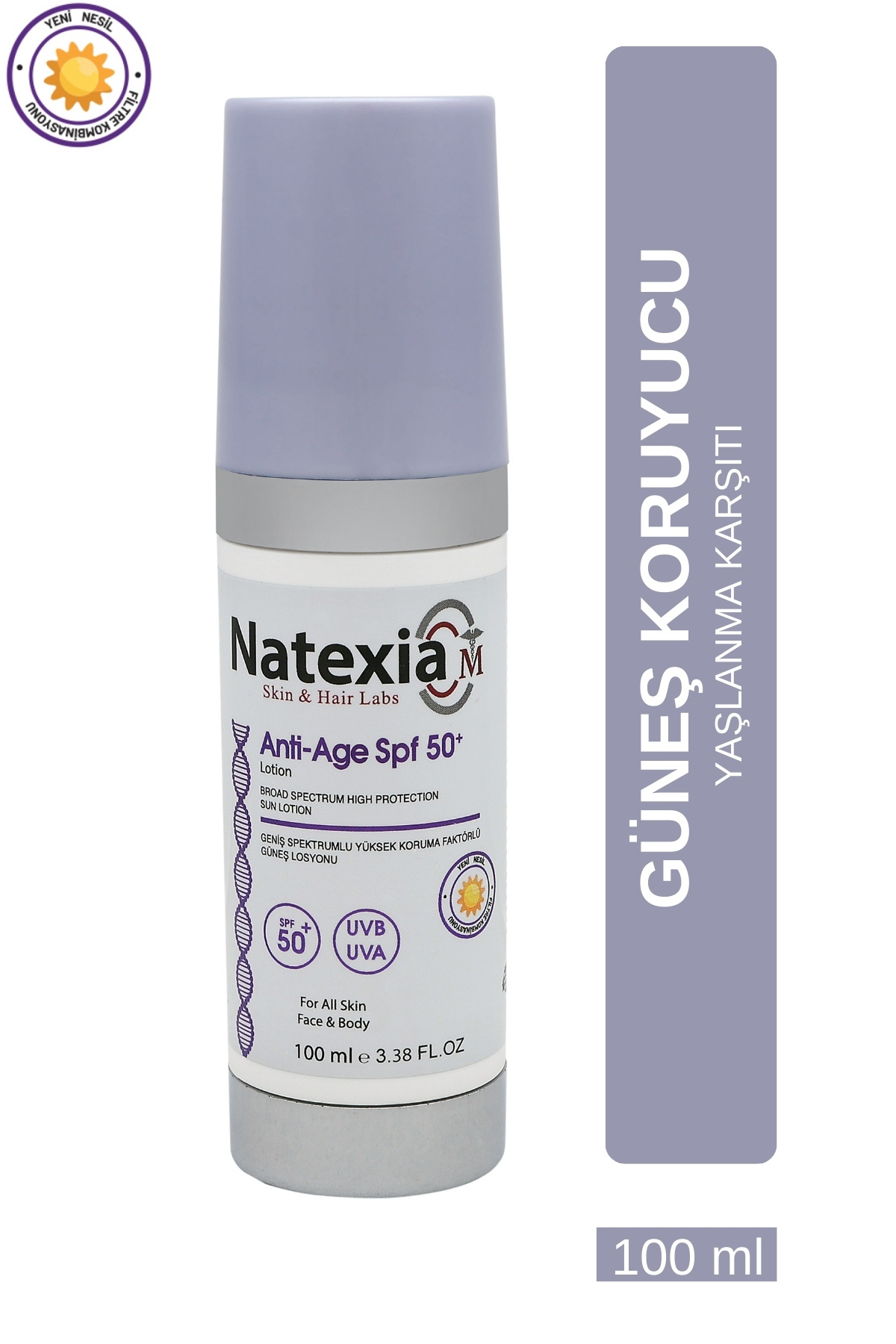 NatexiA Yaşlanma Karşıtı ve Aydınlatıcı Anti-Age Güneş Koruyucu SPF50+ Losyon 100 ml