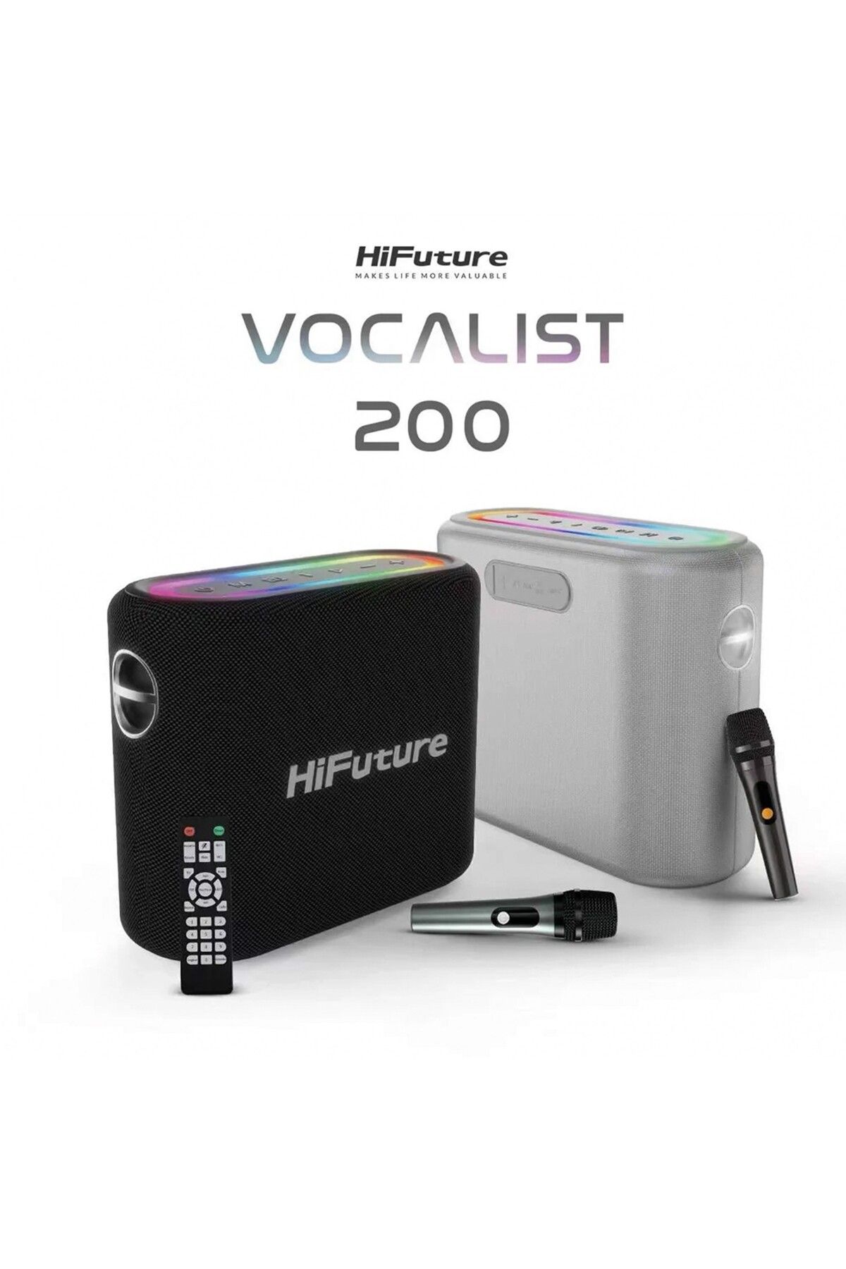 HiFuture-Vocalist 200 Bluetooth 5.0 100W Portable Karaoke System with Rgb Microphone Wireless Speaker Silver 7
