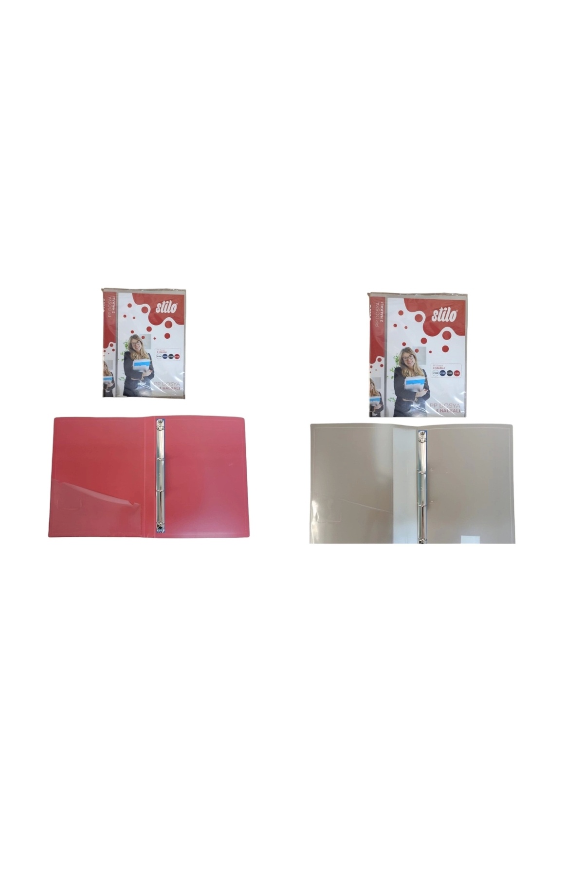 Stilo-STİLO 4 Ring PP File Double - Red Transparent 1