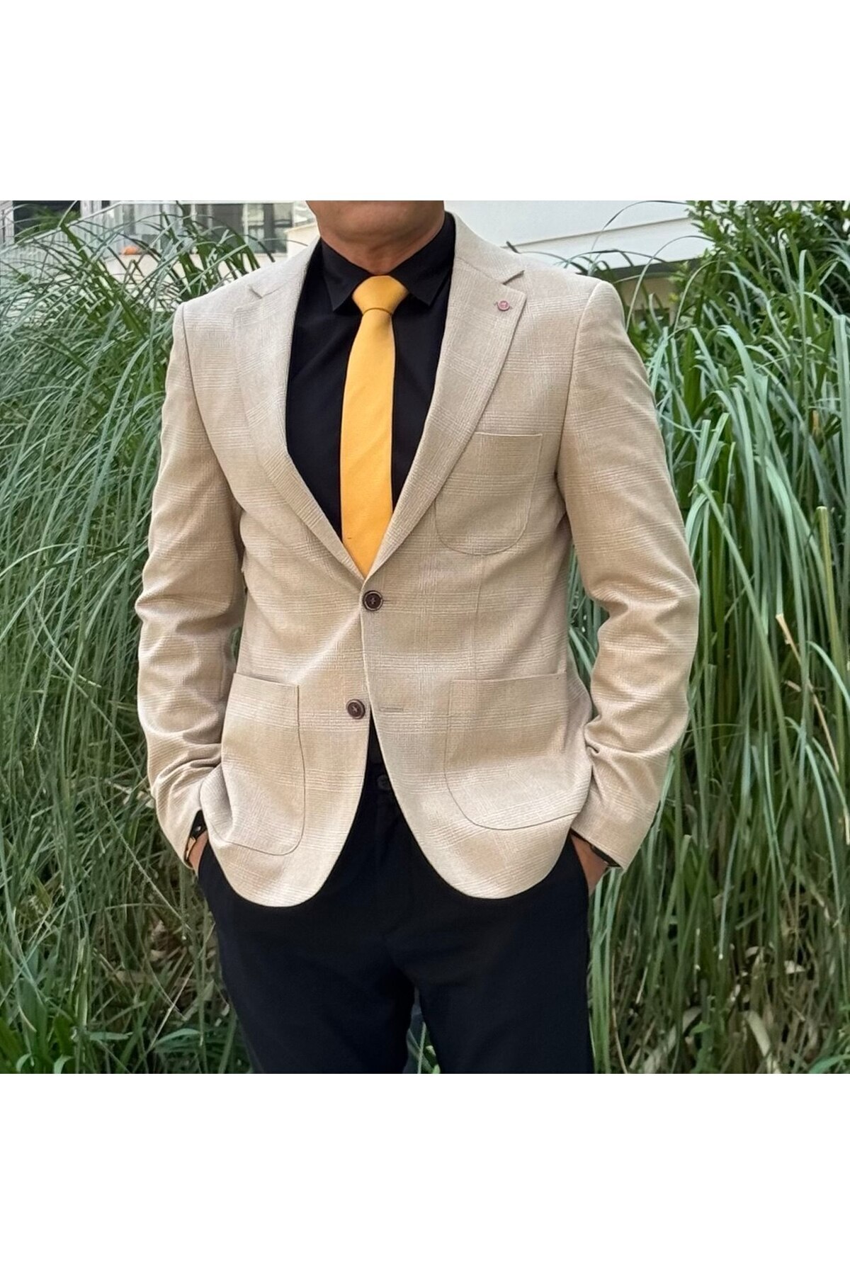 ACTUAL  Blazer Slim Fit Blazer Tek Ceket 7149-1 Bej R3 - Görsel 3