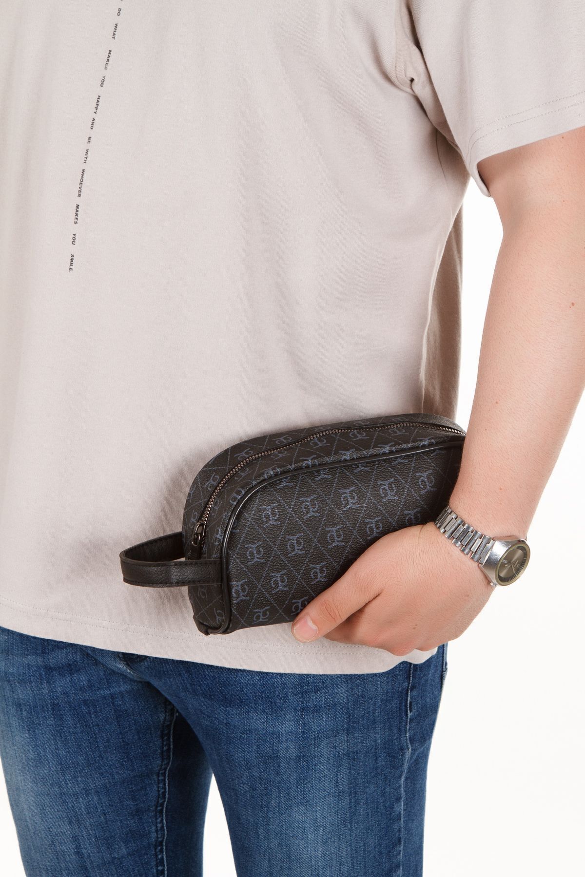 CERFF LEATHER CLUP  Siyah Unısex Suya Dayanıklı Tıraş & Kozmetik Portföy & Clutch El Çantası - Görsel 3