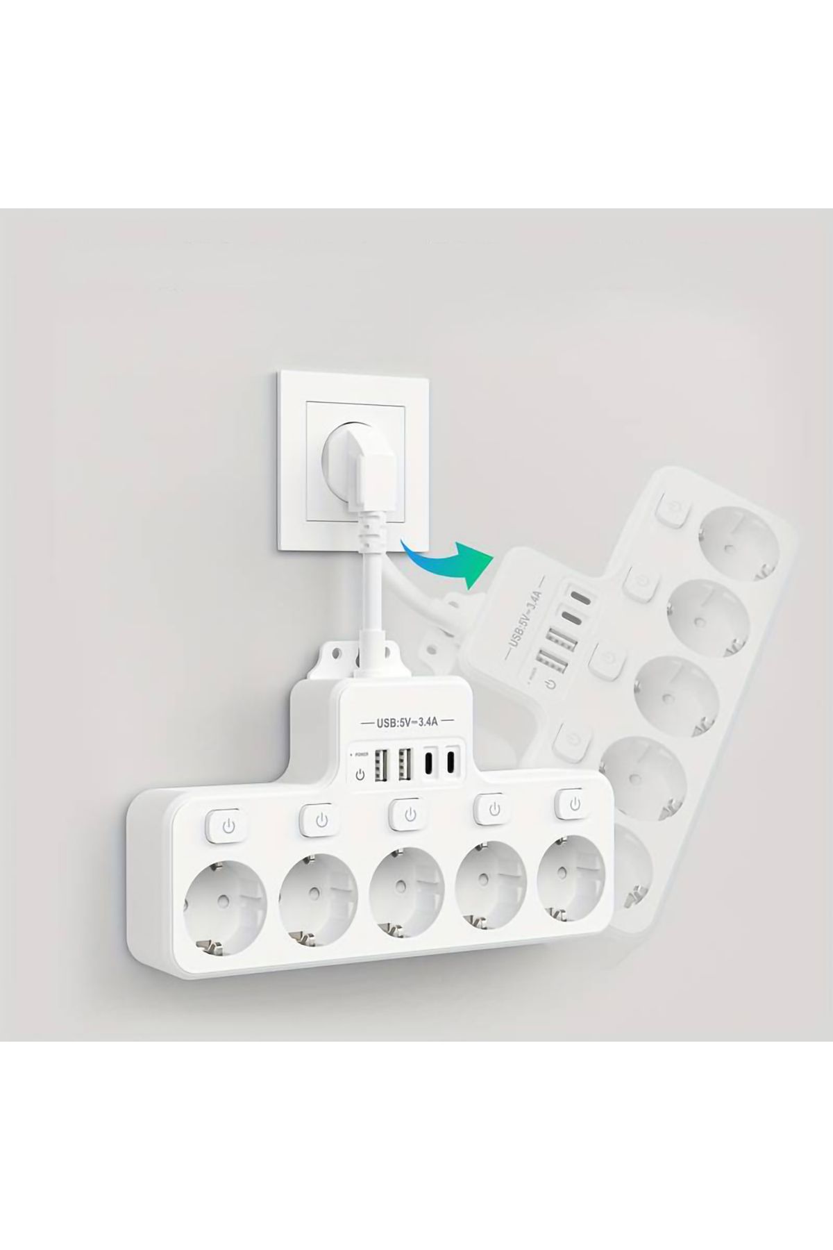 miraza-Multifunctional Socket, 5 X 4000w Sockets, 2 X Usb-c Pd, 2 X Usb, Individual Switch, Fireproof 6