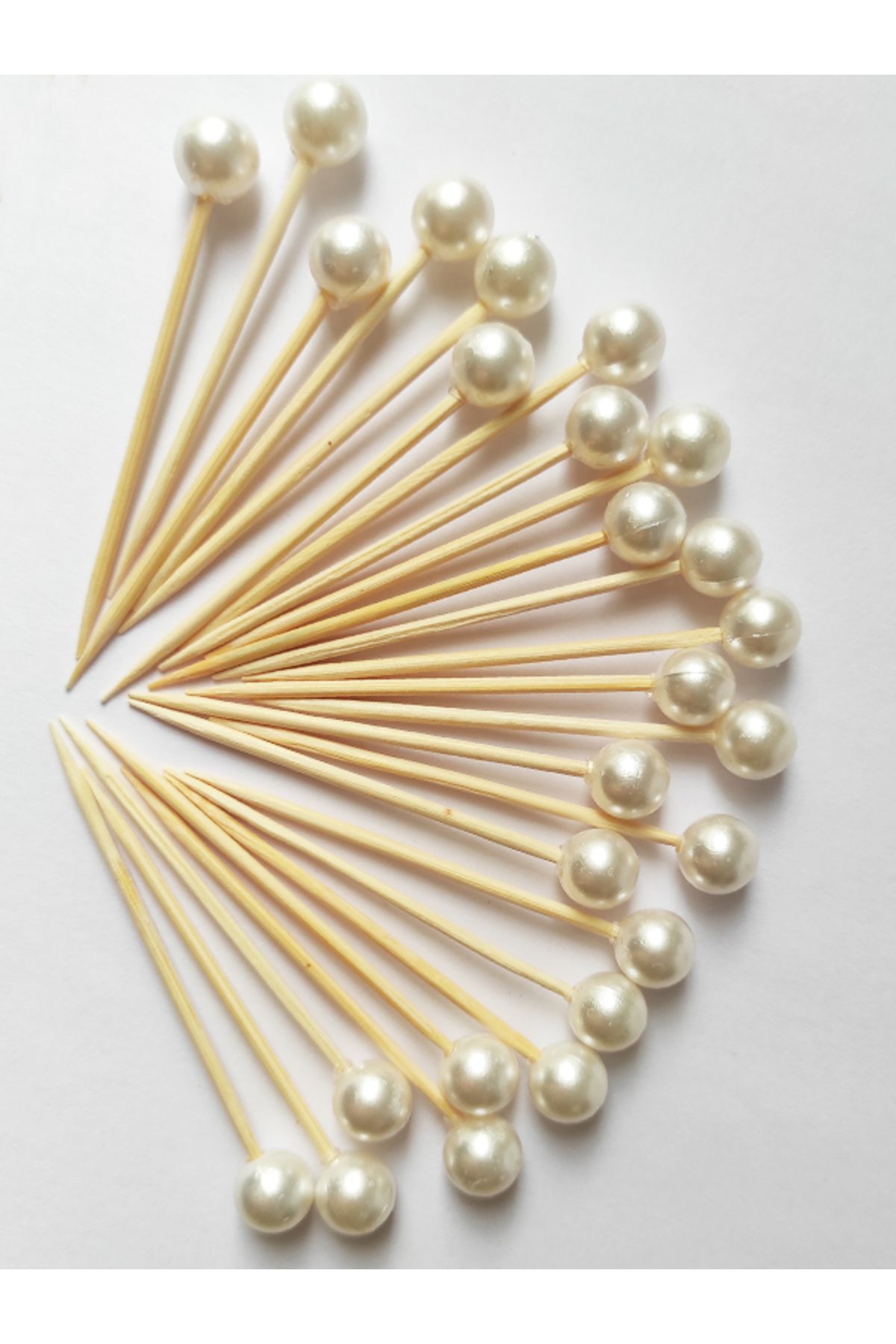 tm tasarı mağazası 200 Adet Dekoratif Krem Yuvarlak Inci Boncuklu Pasta Kürdanı 6,5 Cm - Inci 8 Mm