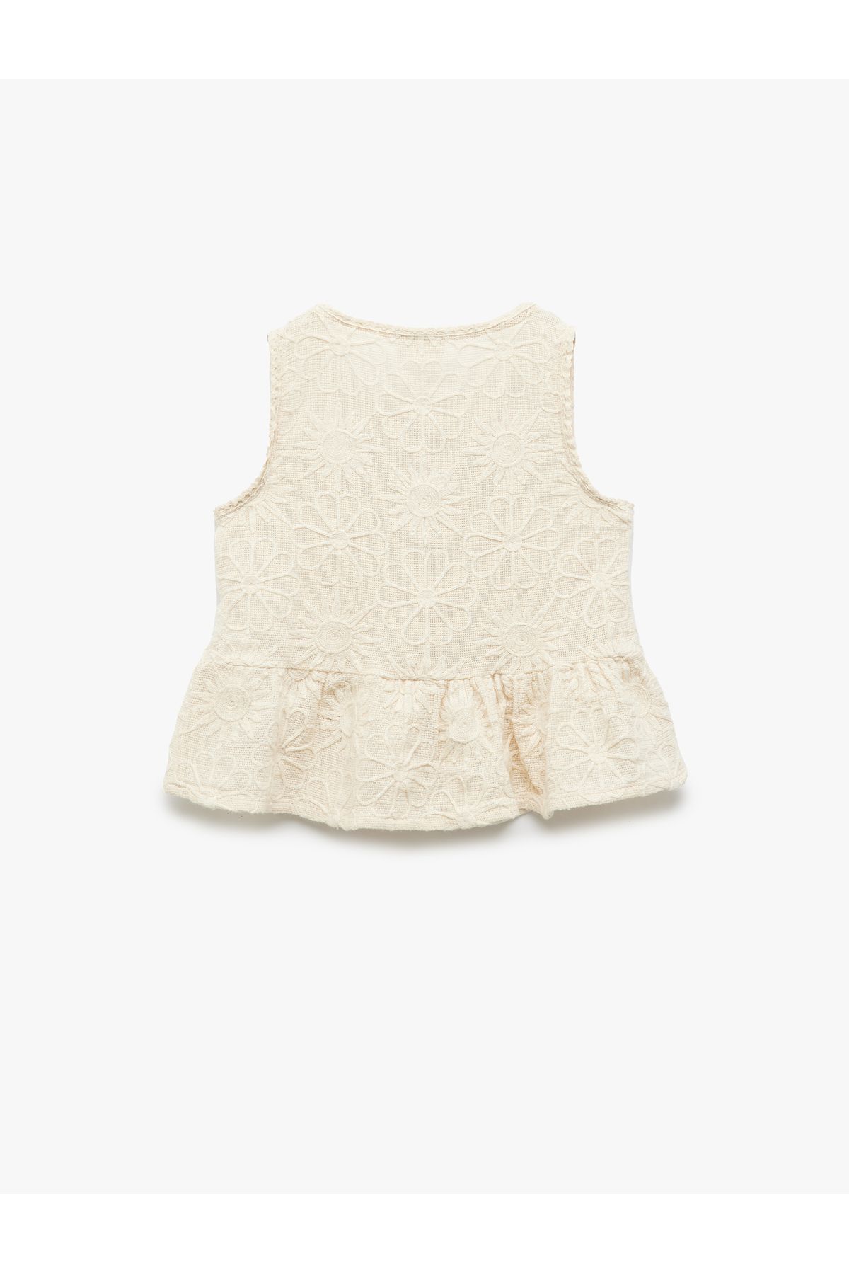 Koton-Lace Detailed Crew Neck Sleeveless Buttoned Cotton Blouse 3