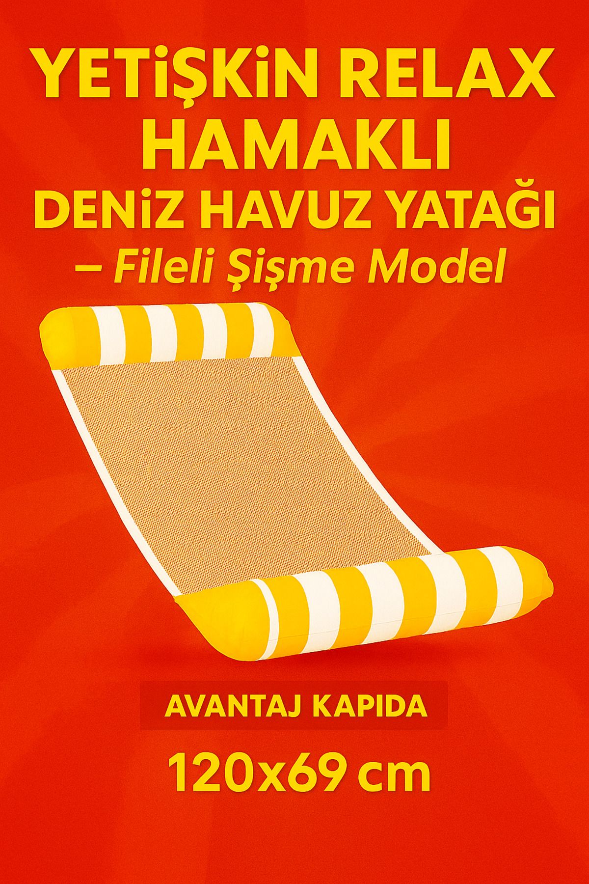 Avantaj Kapıda Yetişkin Relax Fileli Şişme Deniz Havuz Yatağı – Hamaklı Uzanma Şezlong Modeli 120x69