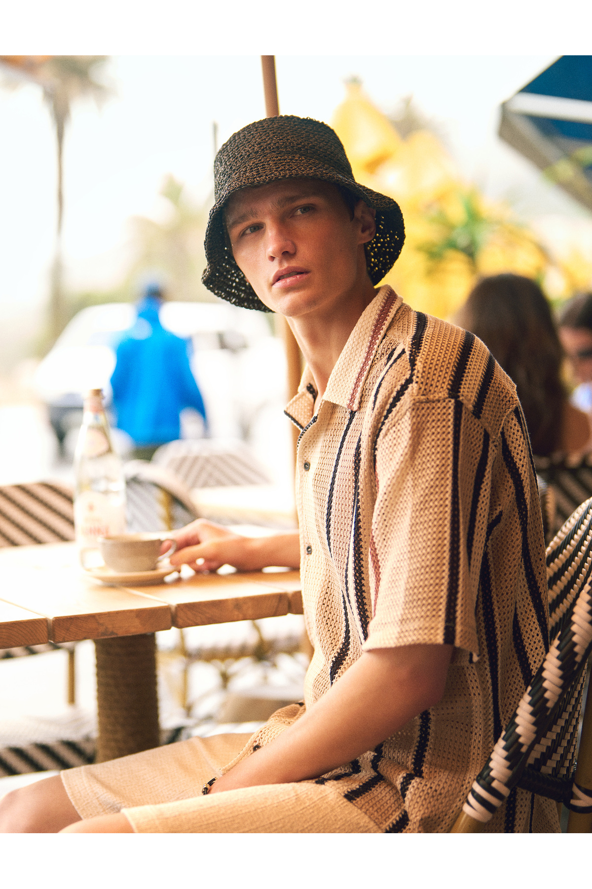 کوتون پیراهن راه راه یقه کلاسیک باز و آستین کوتاه نخی معمولی