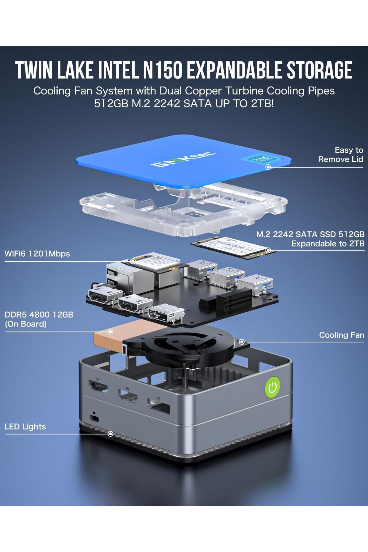 GMKtec-GMKtec NucBox G2 Plus Desktop Ultracompact Mini PC, Intel Twin Lake N150(4C/4T) up to 3.6GHz 7