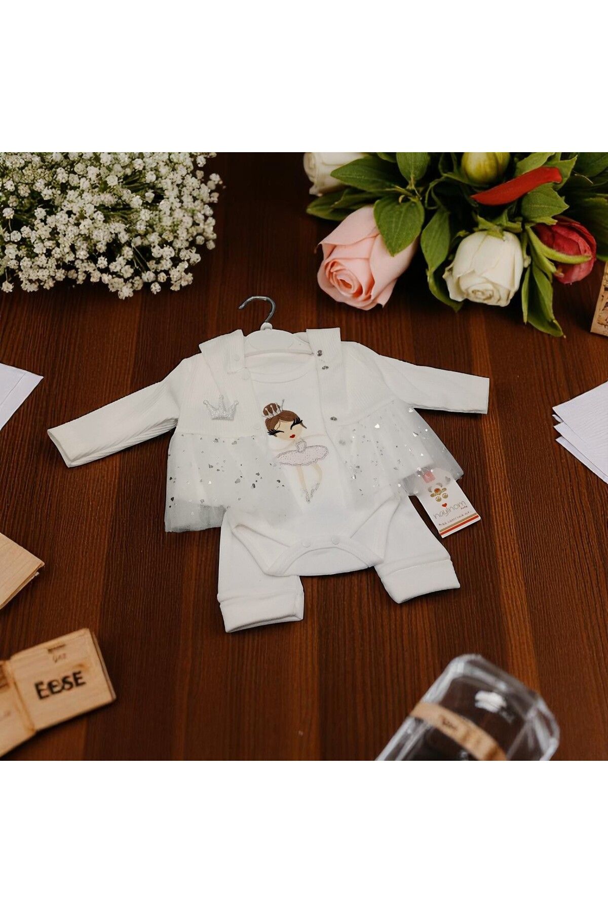 Bublykids Balerin Ceketi Tütülü Bebek Takım Tütülü 3 lü Zıbın Takım Yeni Doğan Kız Bebek Takım