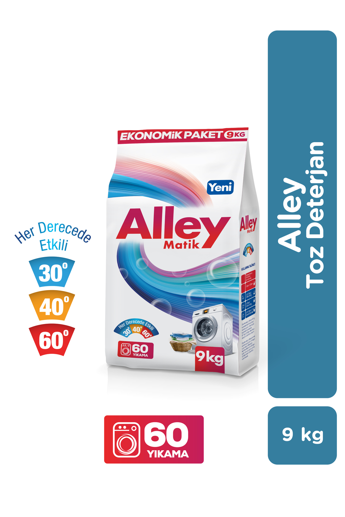 alley Matik Toz Deterjan 9 Kg – Beyaz Çiçek Kokulu, 60 Yıkama, Her