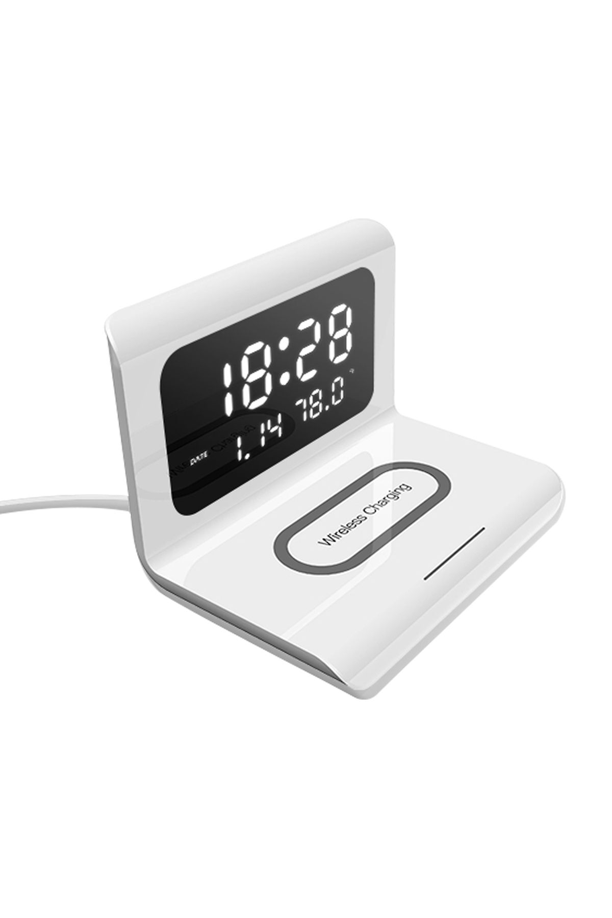 Generic-Digital Alarm Clock With Wireless Charging LED Time Temperature White 3