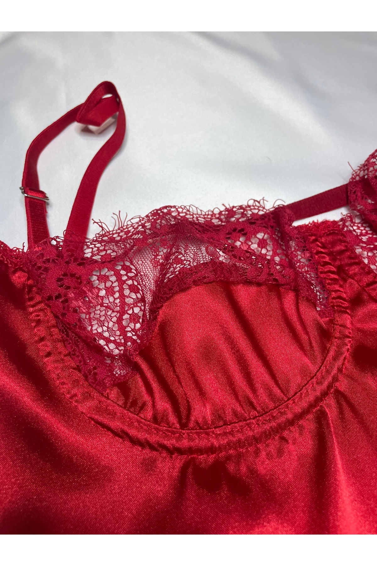 madame destınyy Saten Gecelik Kırmızı Babydol Zarif Elbise