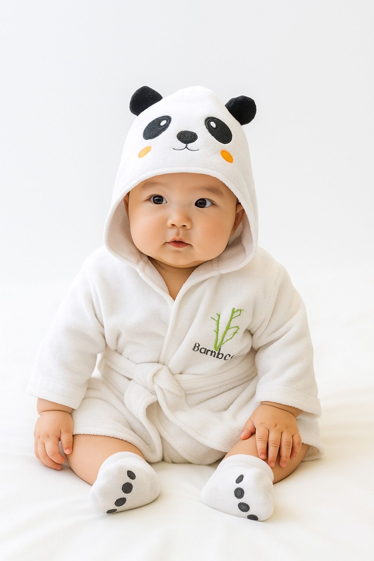 Modonoff Panda Desenli Bambu 0-24 Ay Bebek Bornoz Seti