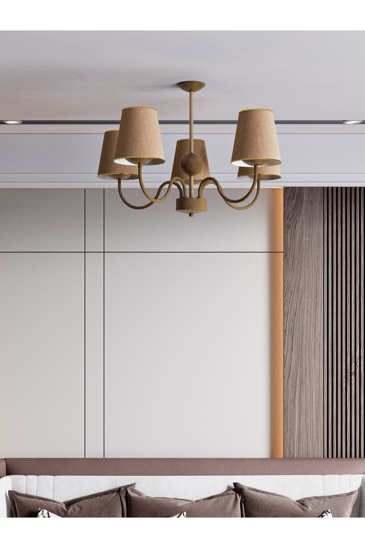 avizade Deluna 5li Eskitme Modern Konik Abajur Şapkalı Metal Avize