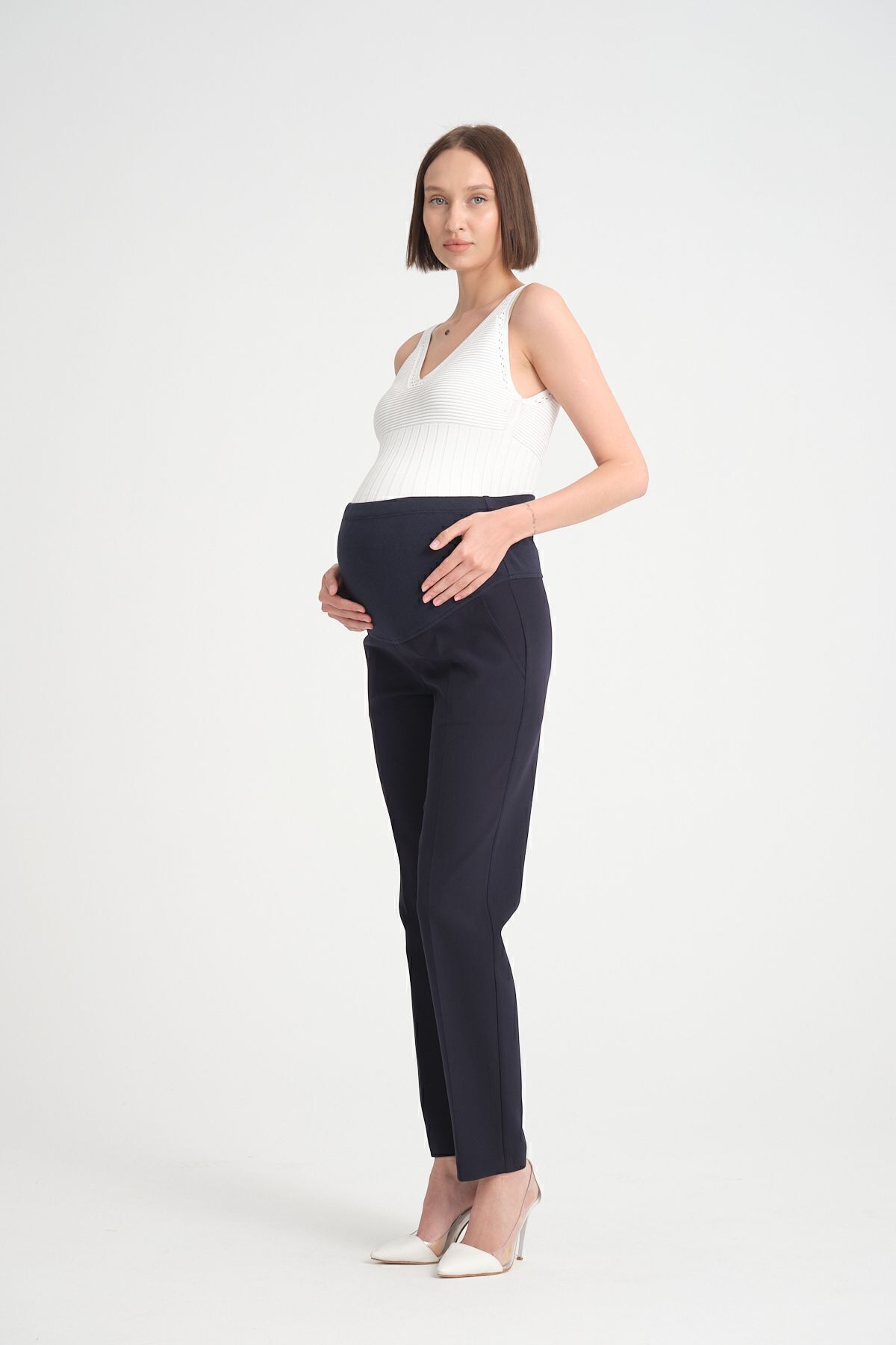 KATLİN MATERNİTY WEAR Hamile Lacivert Kumaş Pantolonu Beli Ayarlanabilir Double Kumaş fotoğrafı 7 (önizleme)