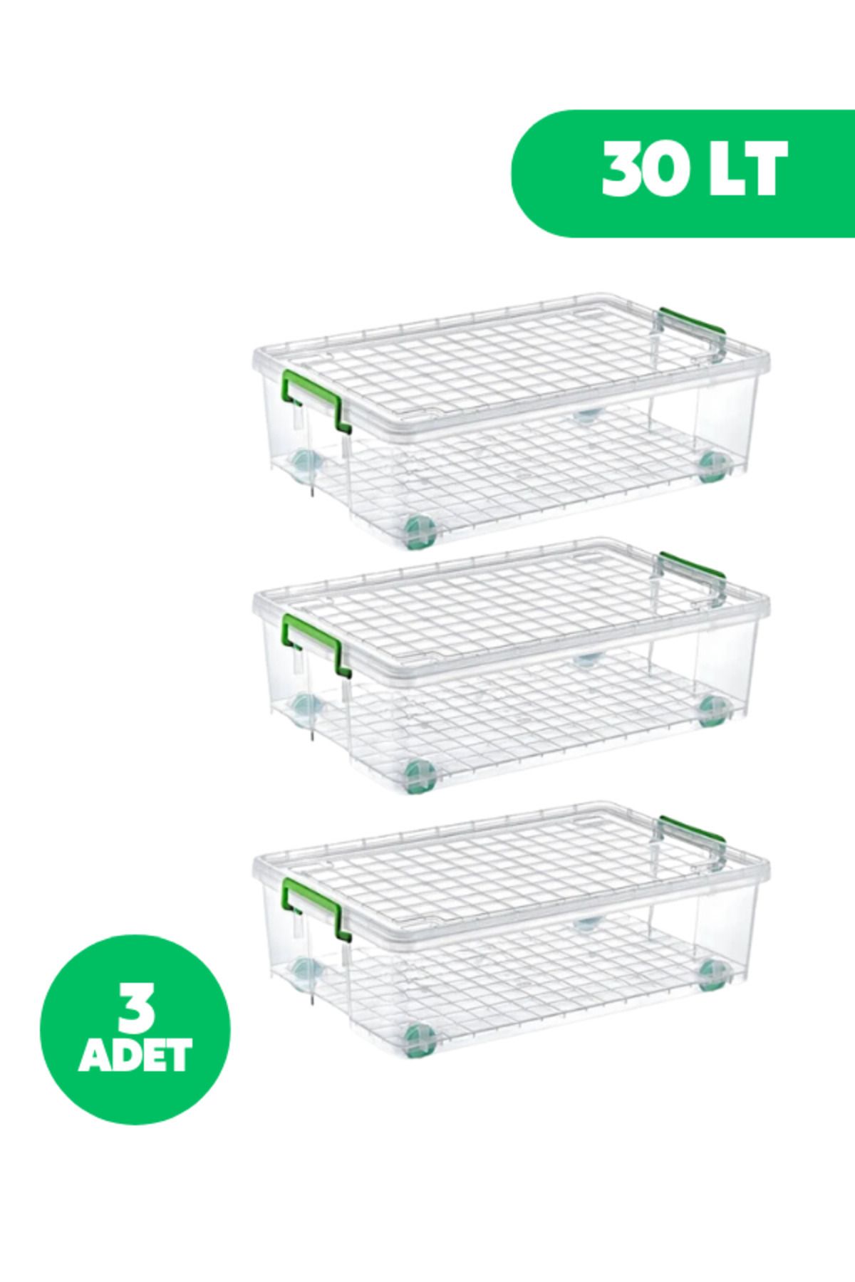 Loremp-Storage Box with Wheels Lock 30 Liters 3 Storage Containers with Wheels 1