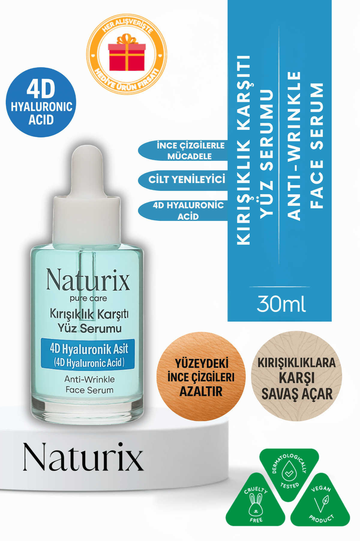 Naturix Anti-Wrinkle Face Serum |   4D Hyaluronic Acid |   Deep Moisturization & Skin Renewal 30 ml