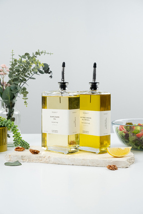 Evrio 2'li 750ml Cam Yağdanlık Şişesi 2 (ADET) Sızdırmaz Mutfak Yağlık Sirkel...