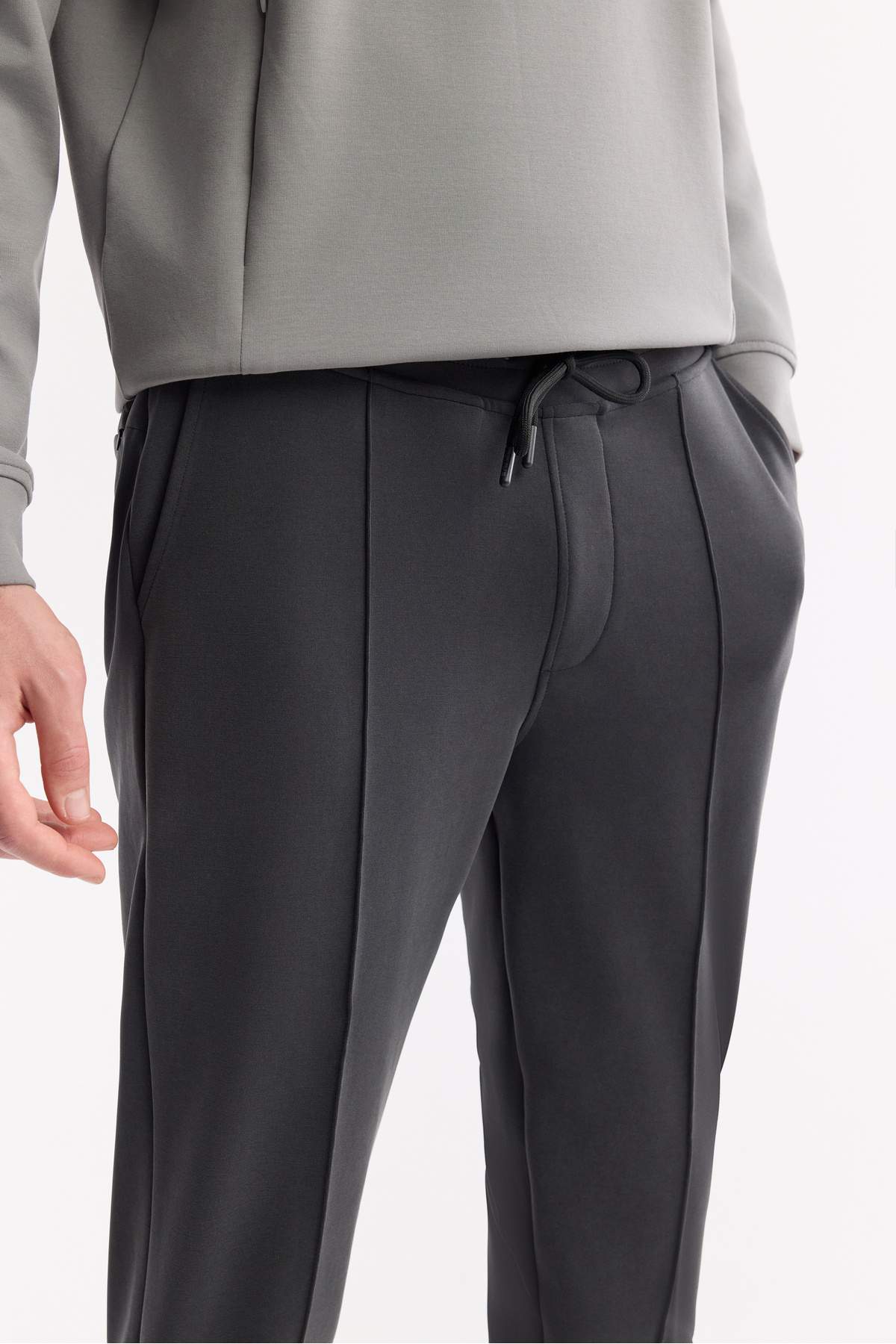 Avva-Men's Anthracite Elastic Waist Lace up Side Pocket Ribbed Soft Touch Jogger A51Y3422 4
