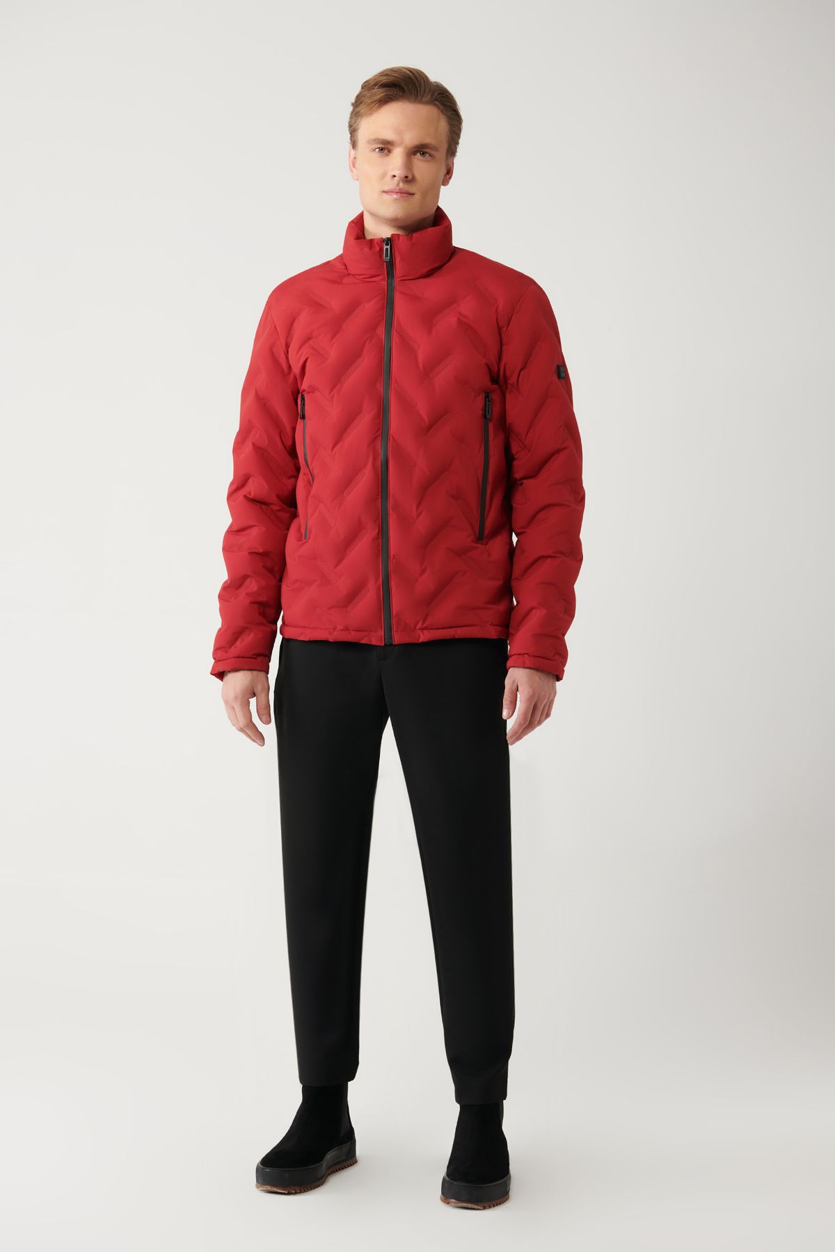 Avva-Men's Red Stand Collar Water Repellent Windproof Lightweight Puffer Jacket E 006036 8