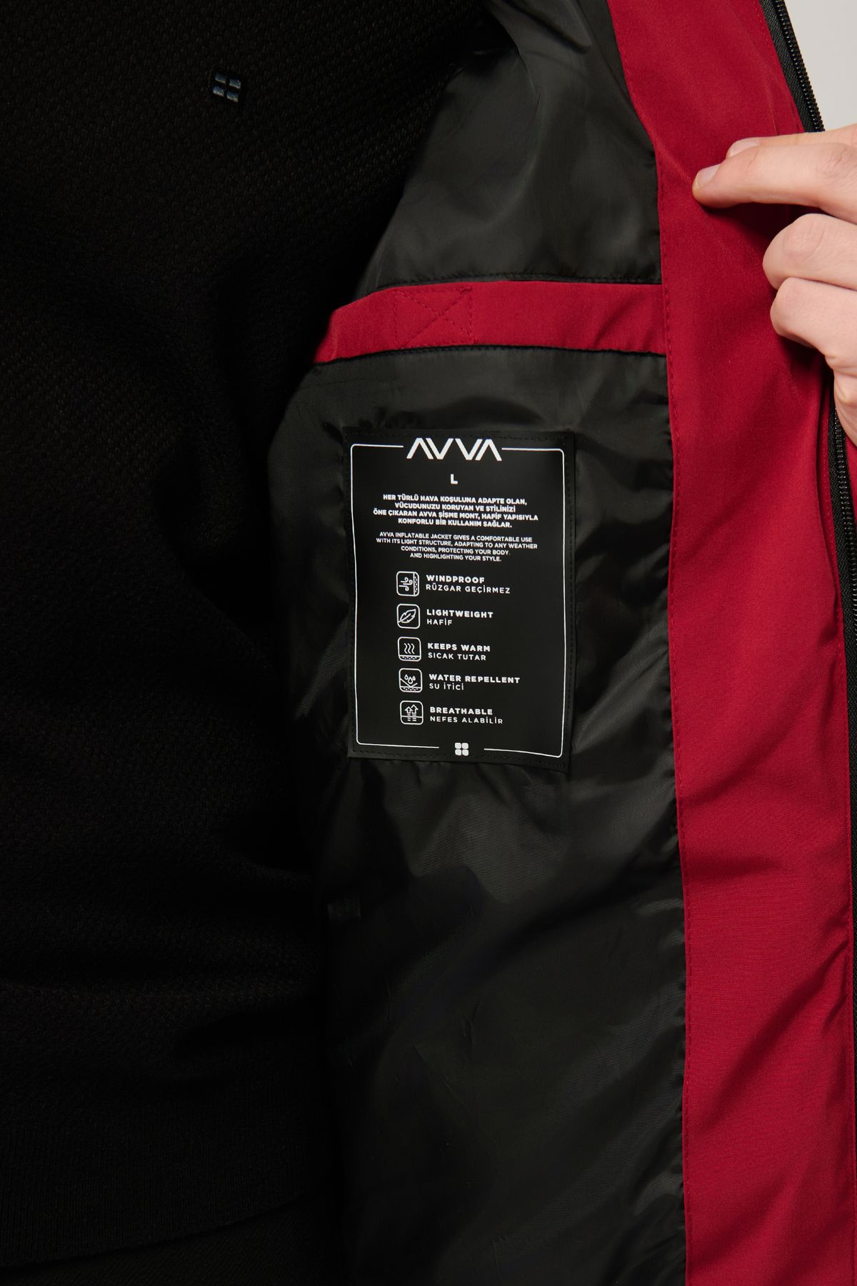 Avva-Men's Red Stand Collar Water Repellent Windproof Lightweight Puffer Jacket E 006036 5
