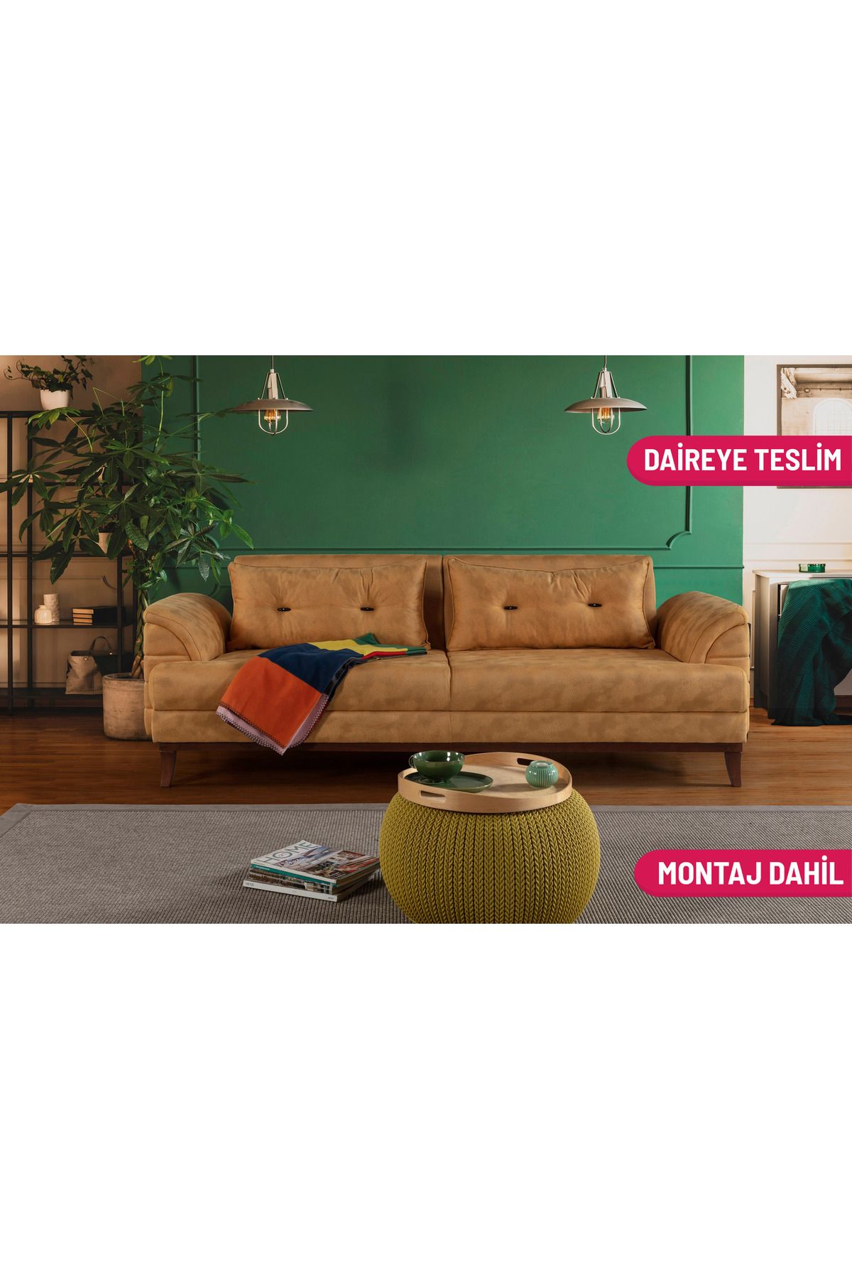 Elance Home Setera Üçlü Yataklı Kanepe Bora Hardal