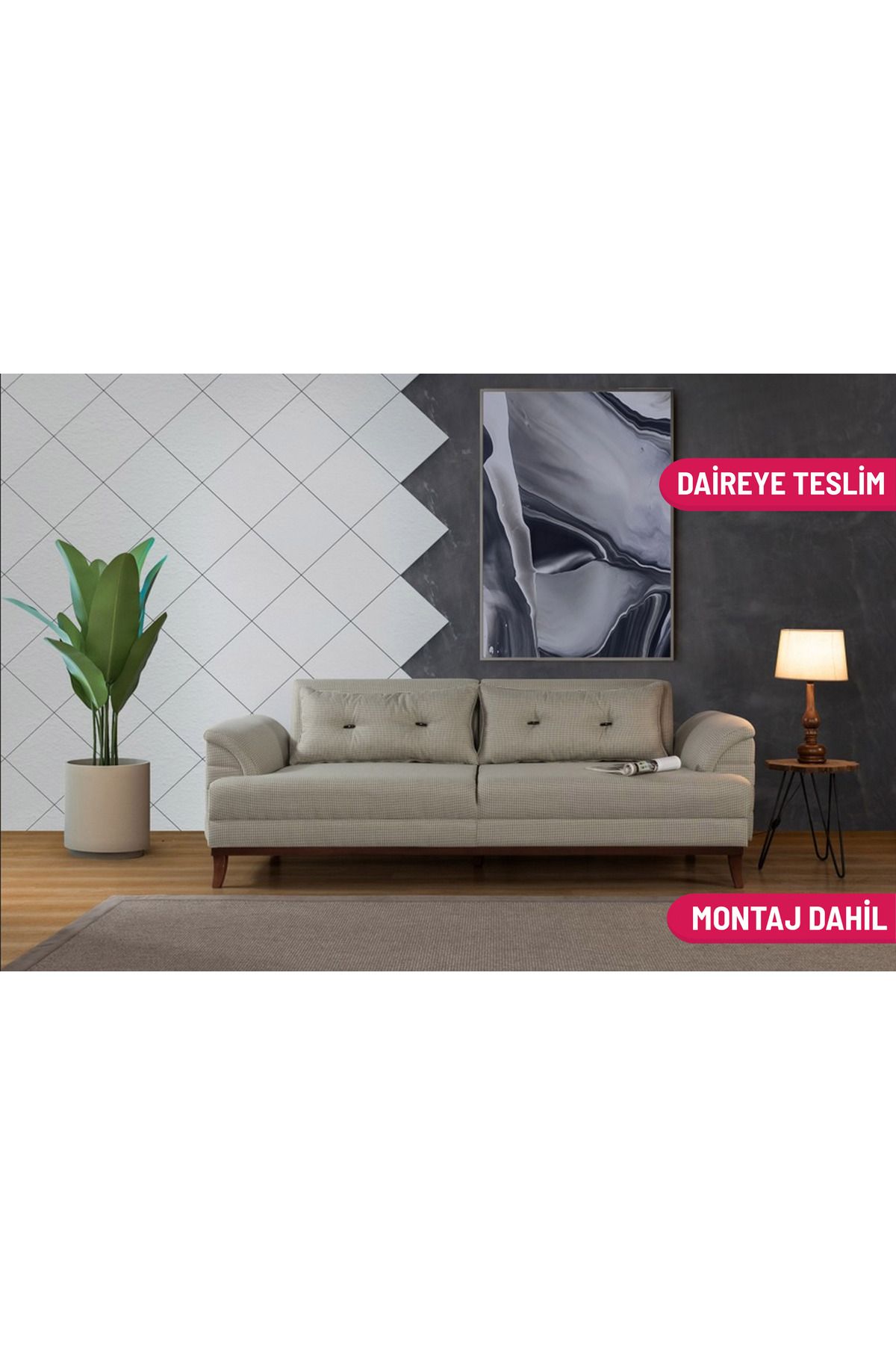 Elance Home Setera Üçlü Yataklı Kanepe Açık Yeşil Kazayağı