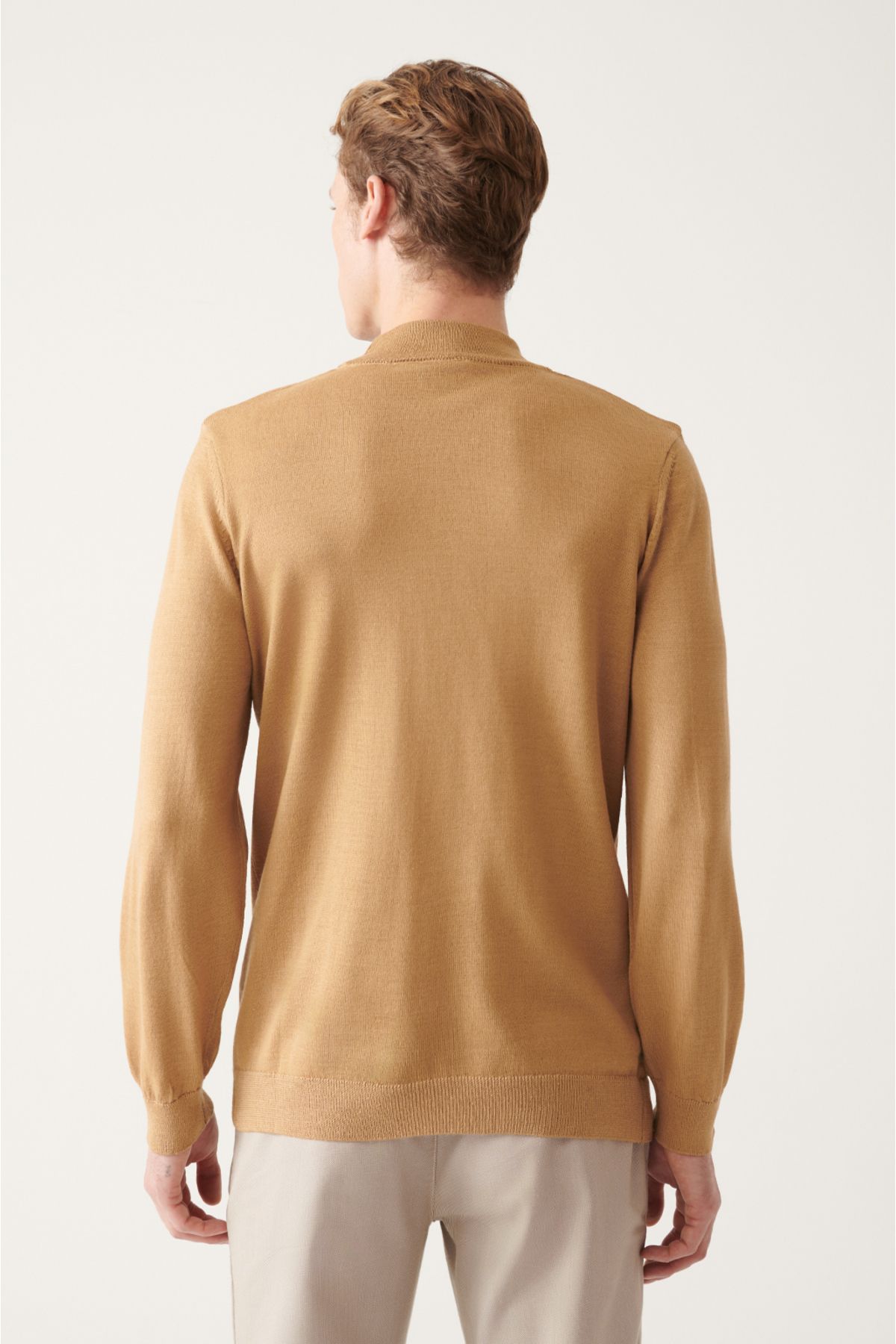 Avva-Men's Beige Half Turtleneck Wool Blended Knitwear Sweater E 005015 4